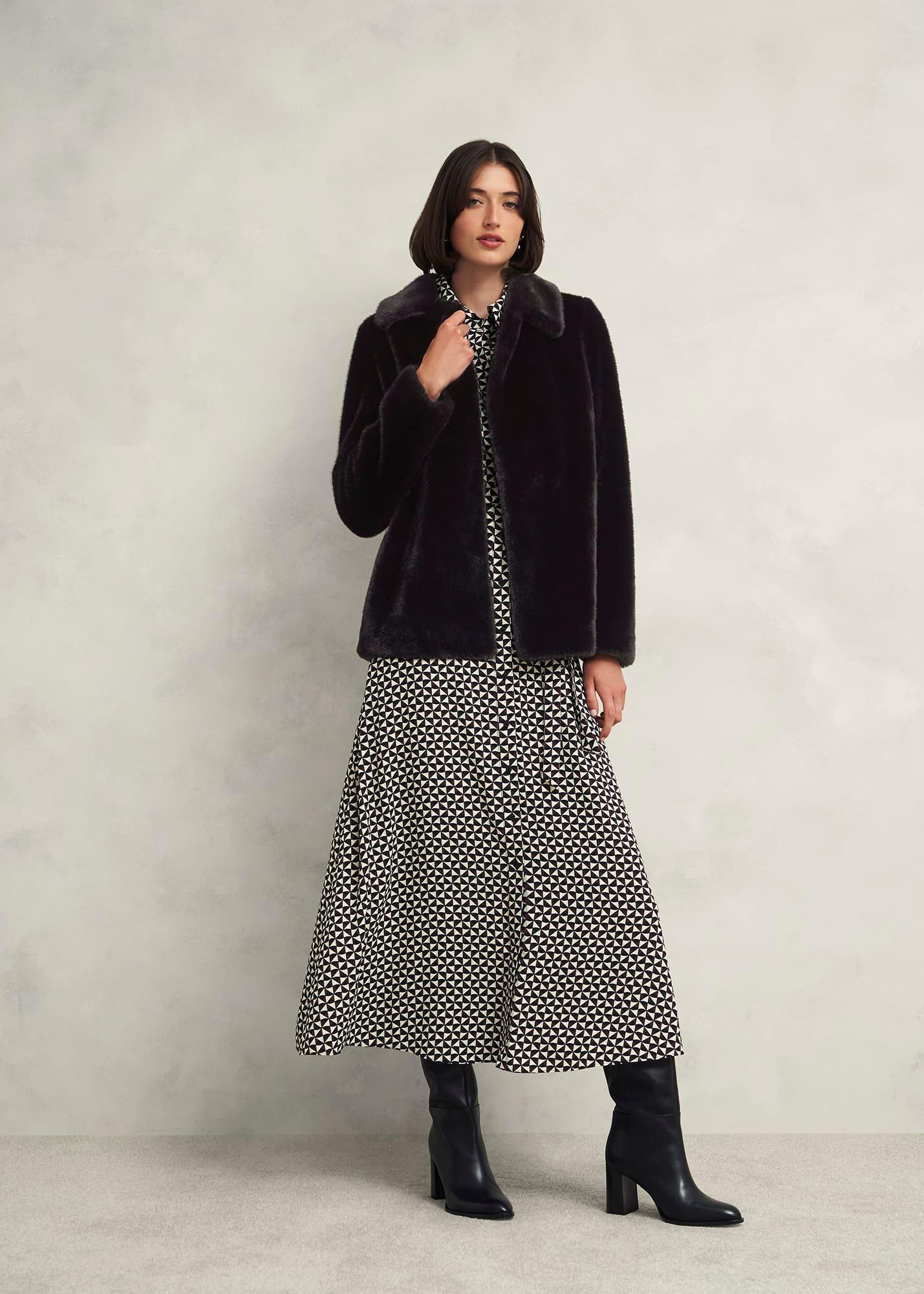 Dania Faux Fur Coat, Black, hi-res