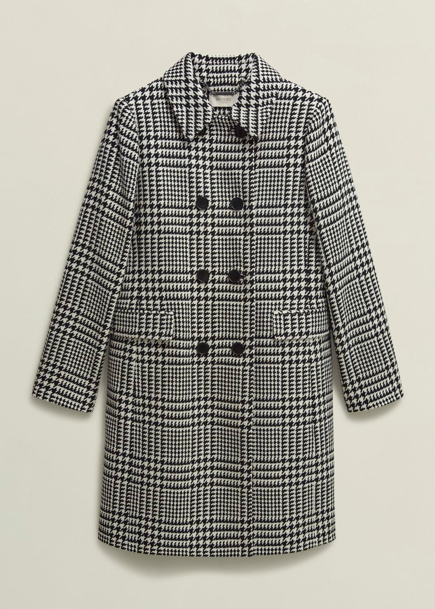 Yvette Wool Blend Check Coat, Black Ivory, hi-res