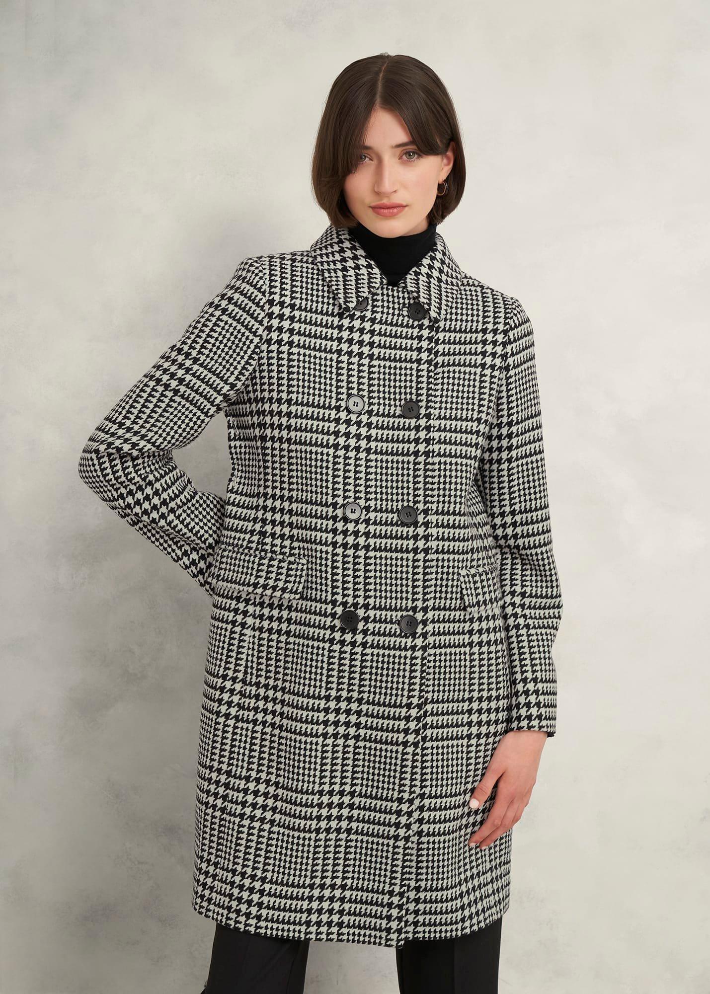 Yvette Wool Blend Check Coat, Black Ivory, hi-res