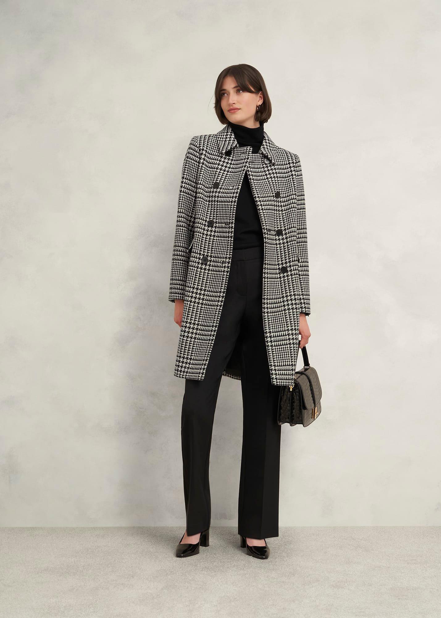 Yvette Wool Blend Check Coat, Black Ivory, hi-res