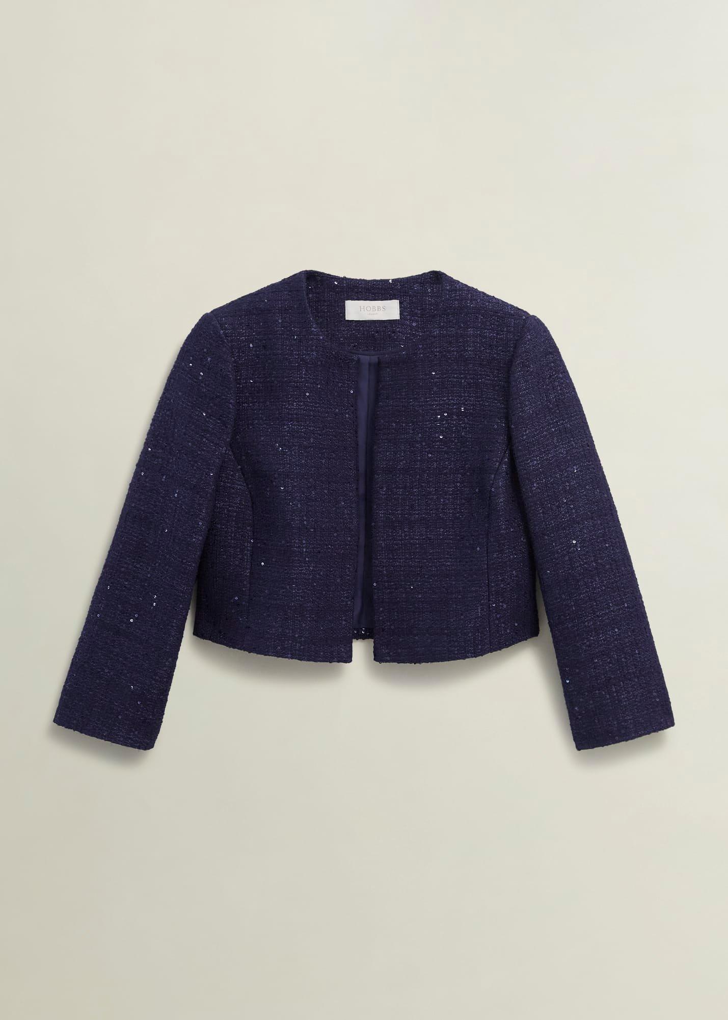 Prisha Sequin Tweed Jacket, Midnight Navy, hi-res