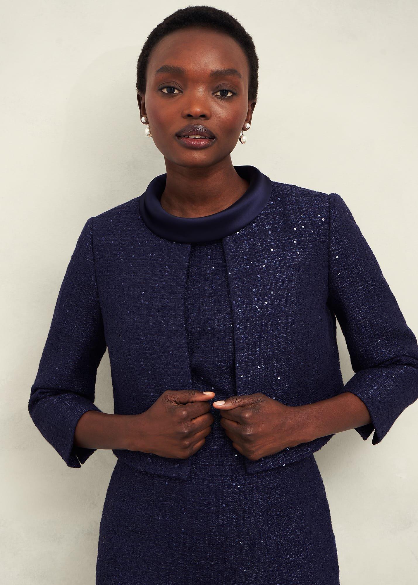 Prisha Sequin Tweed Jacket, Midnight Navy, hi-res