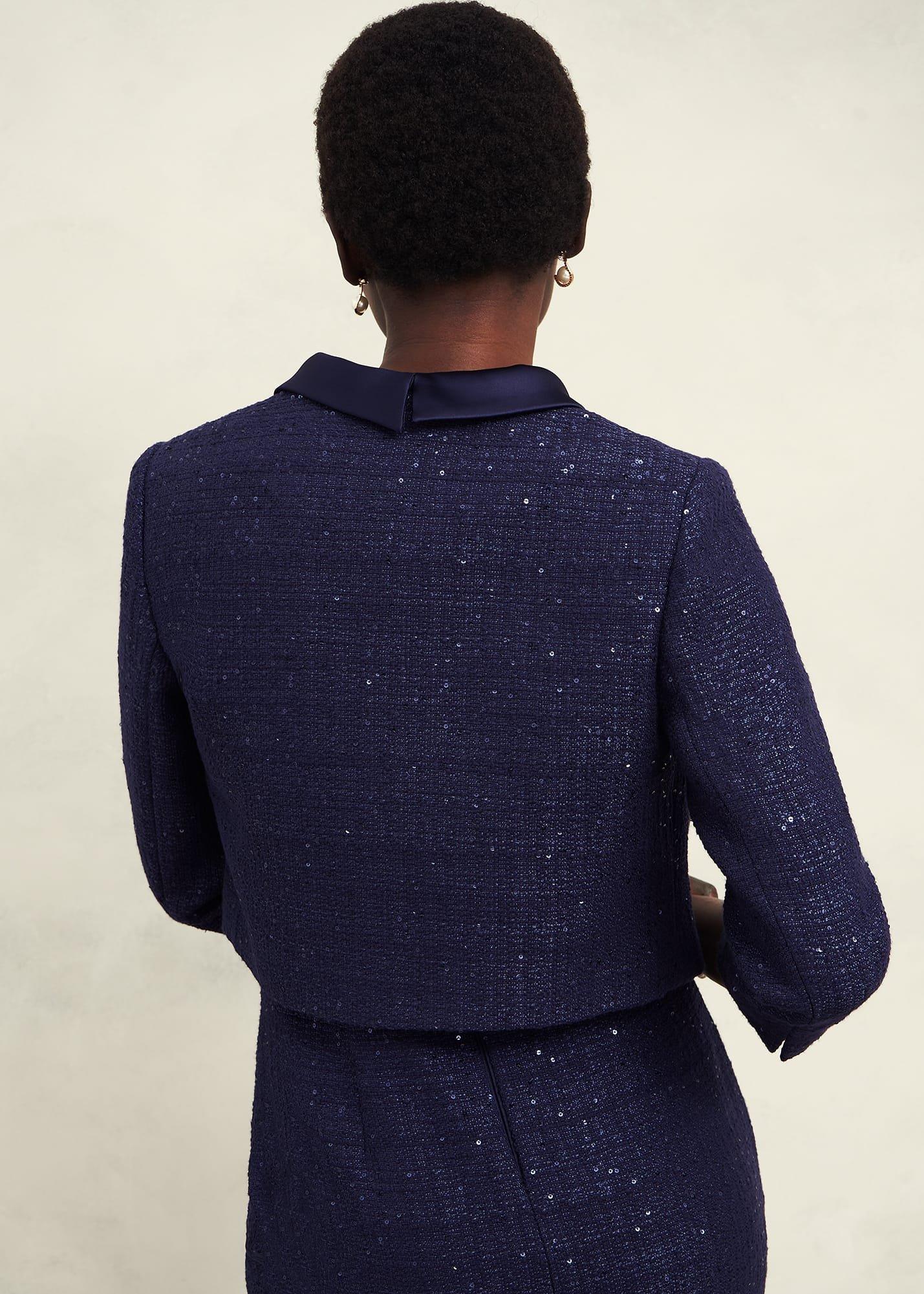 Prisha Sequin Tweed Jacket, Midnight Navy, hi-res