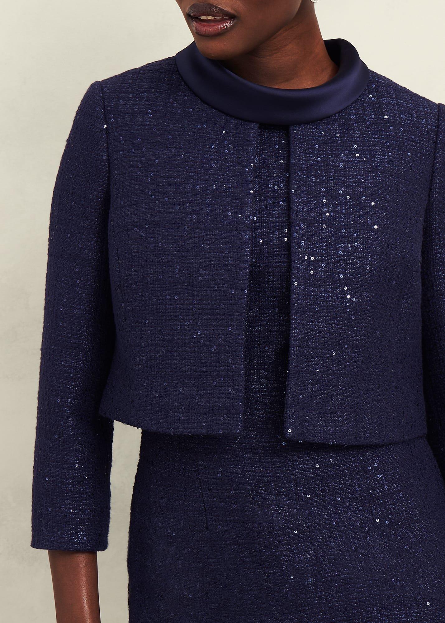 Prisha Sequin Tweed Jacket, Midnight Navy, hi-res