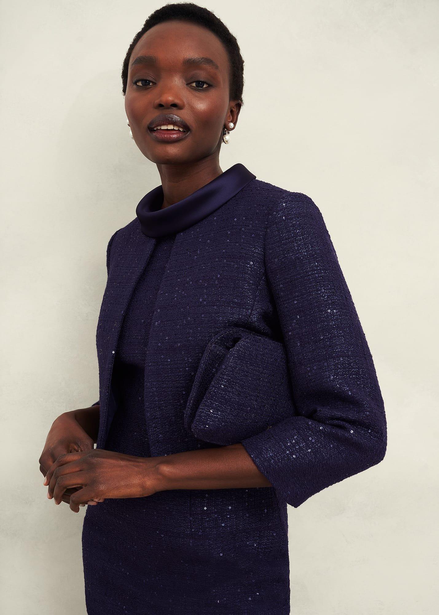 Prisha Sequin Tweed Jacket, Midnight Navy, hi-res