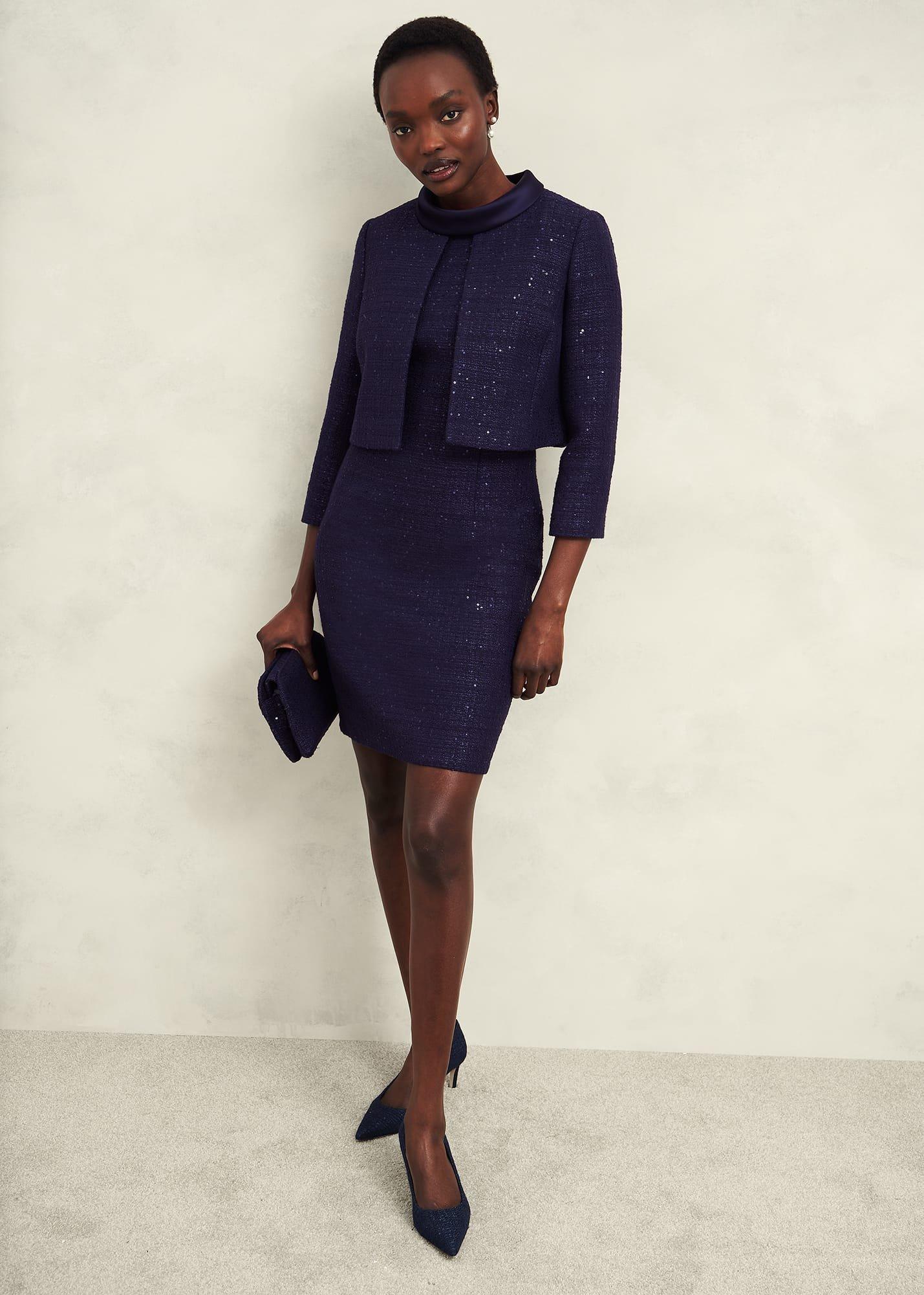 Prisha Sequin Tweed Jacket, Midnight Navy, hi-res