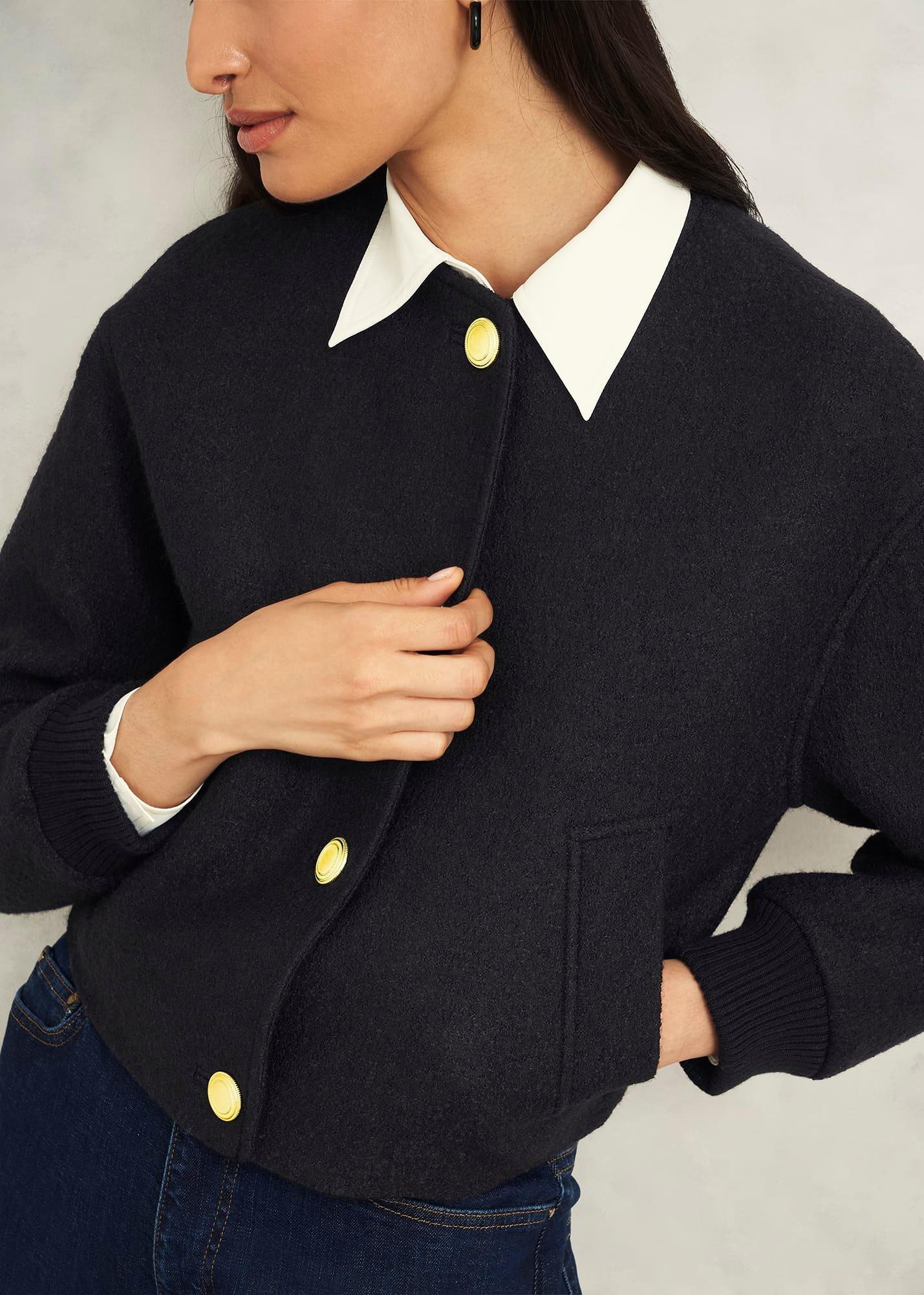 Elsham Bomber Jacket With Wool, Black, hi-res