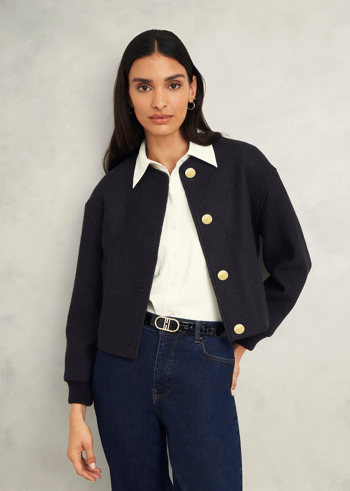 Elsham Bomber Jacket With Wool, Black, hi-res