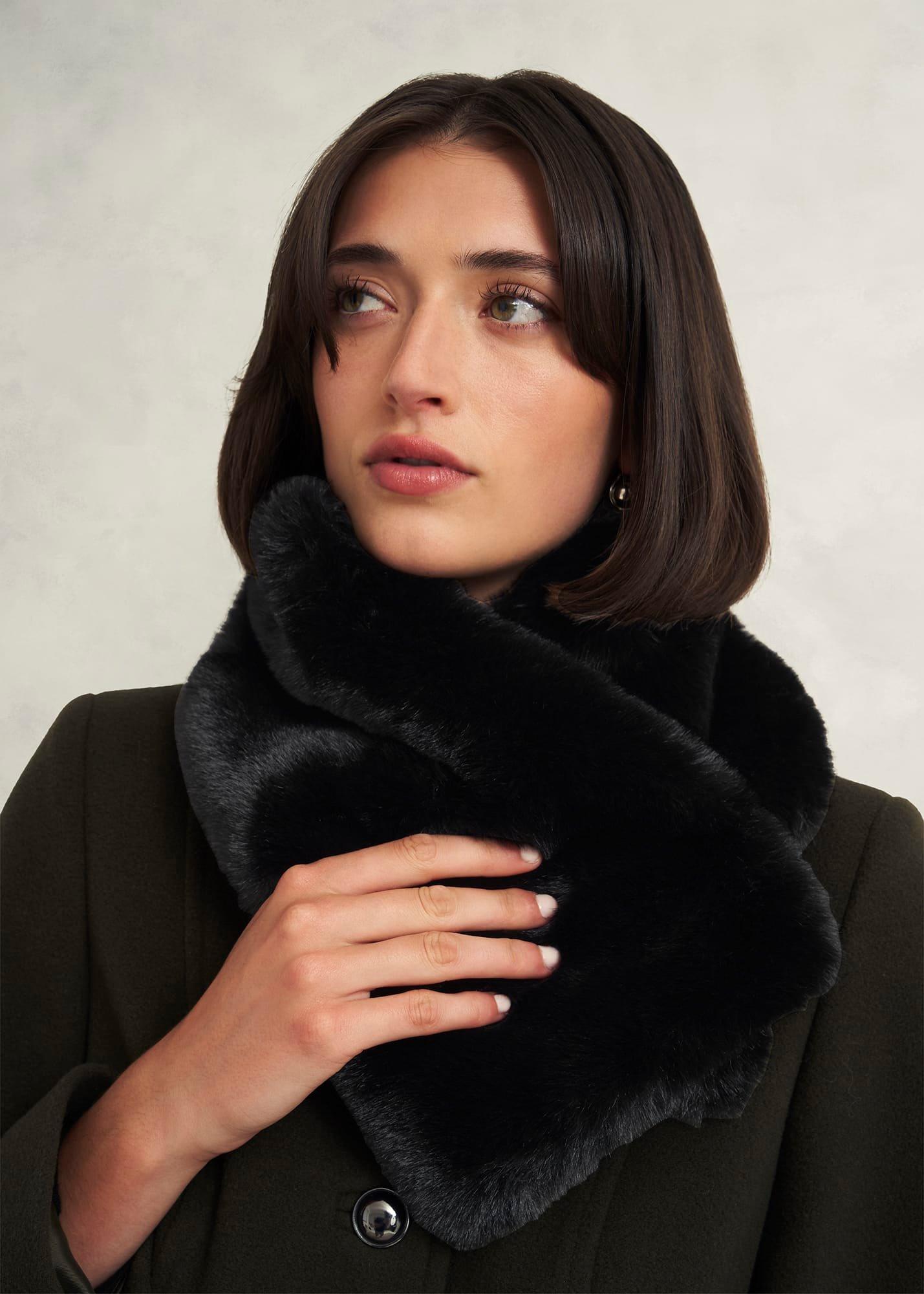 Christie Fur Scarf, Black, hi-res