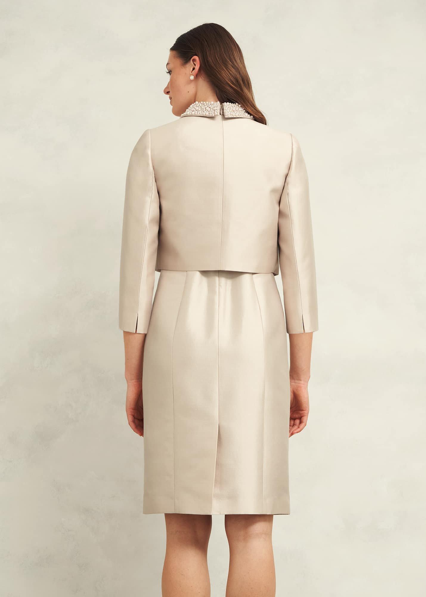 Katherine Wool Silk Jacket, Oyster, hi-res