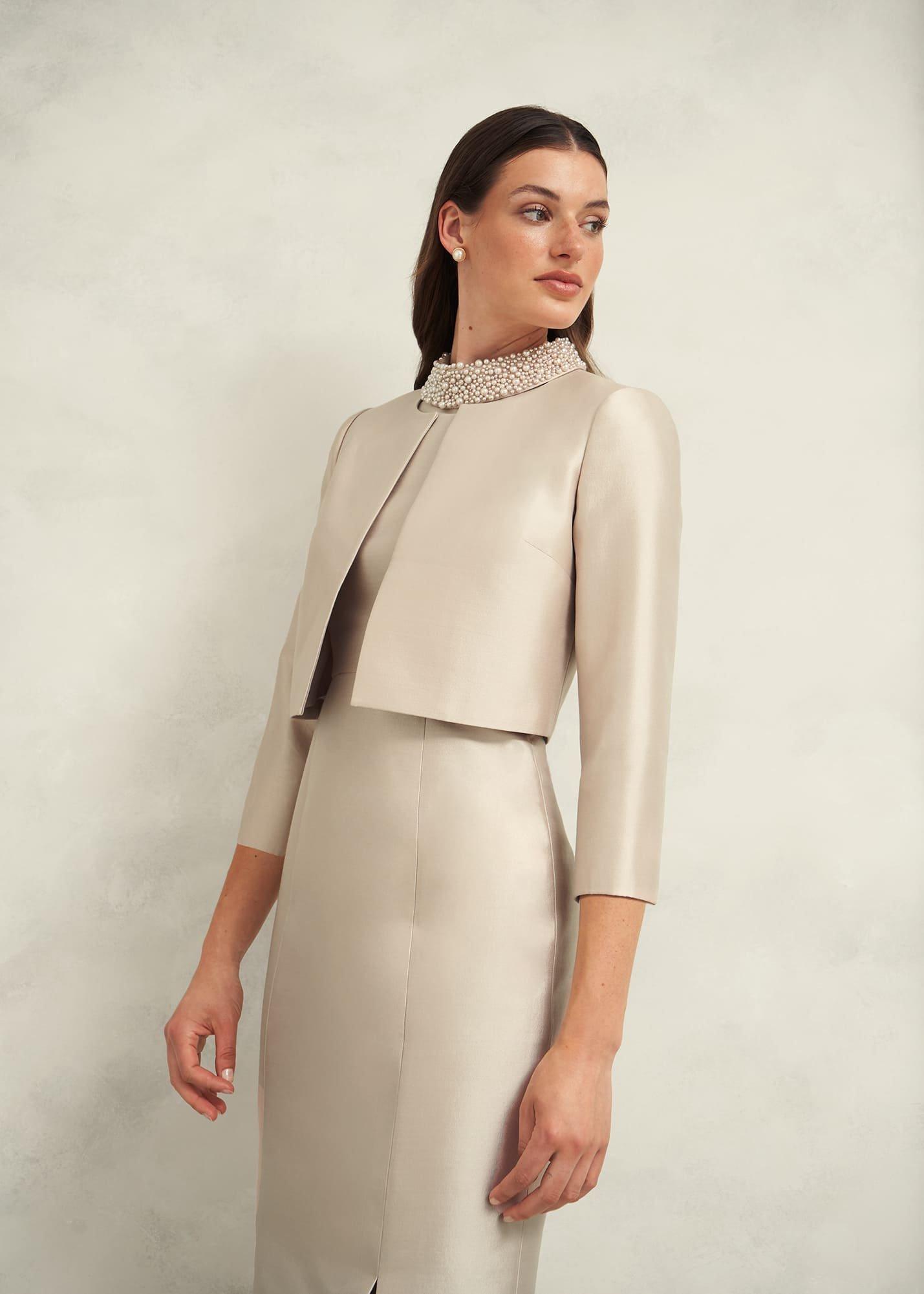 Katherine Wool Silk Jacket, Oyster, hi-res