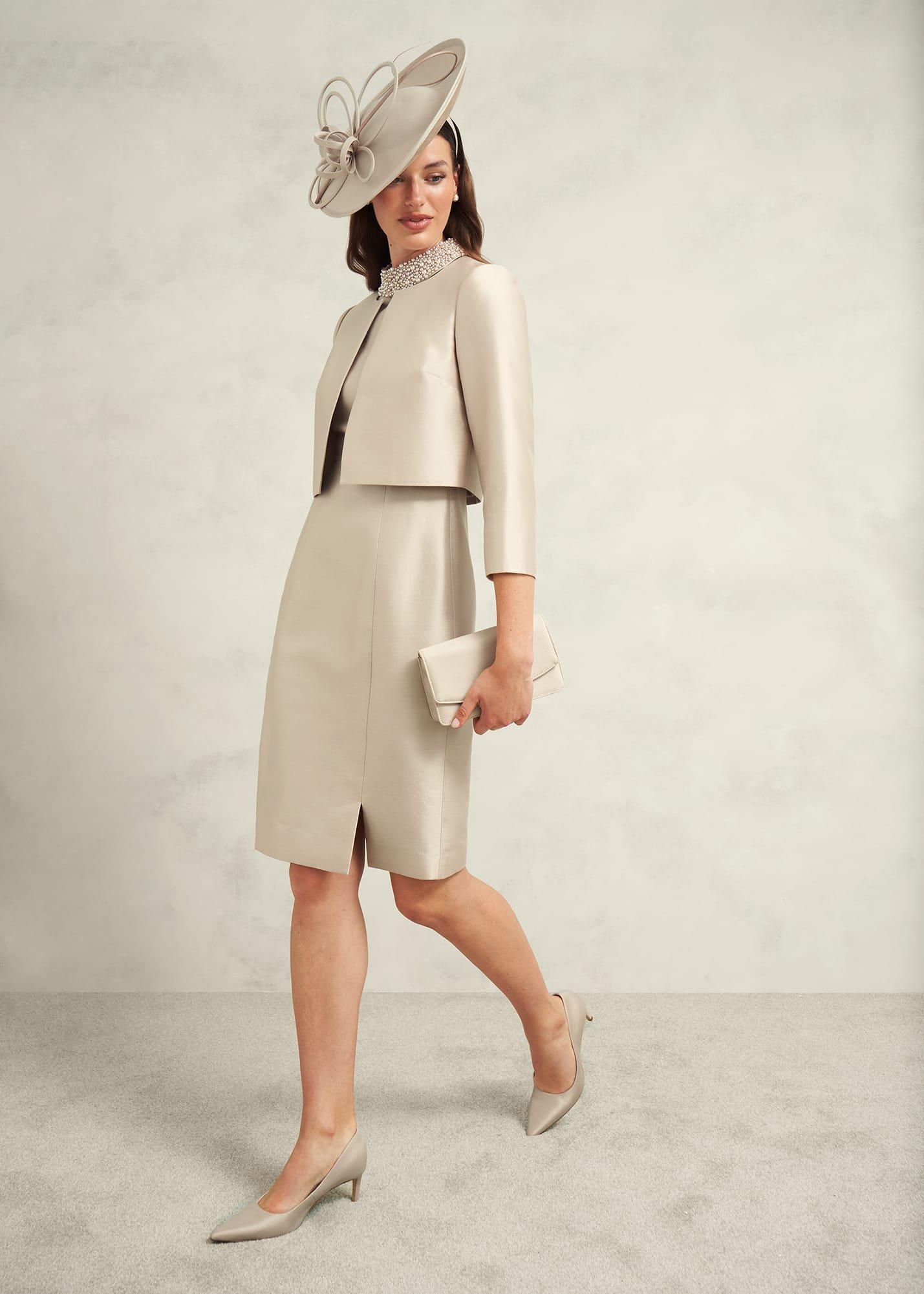 Katherine Wool Silk Jacket, Oyster, hi-res