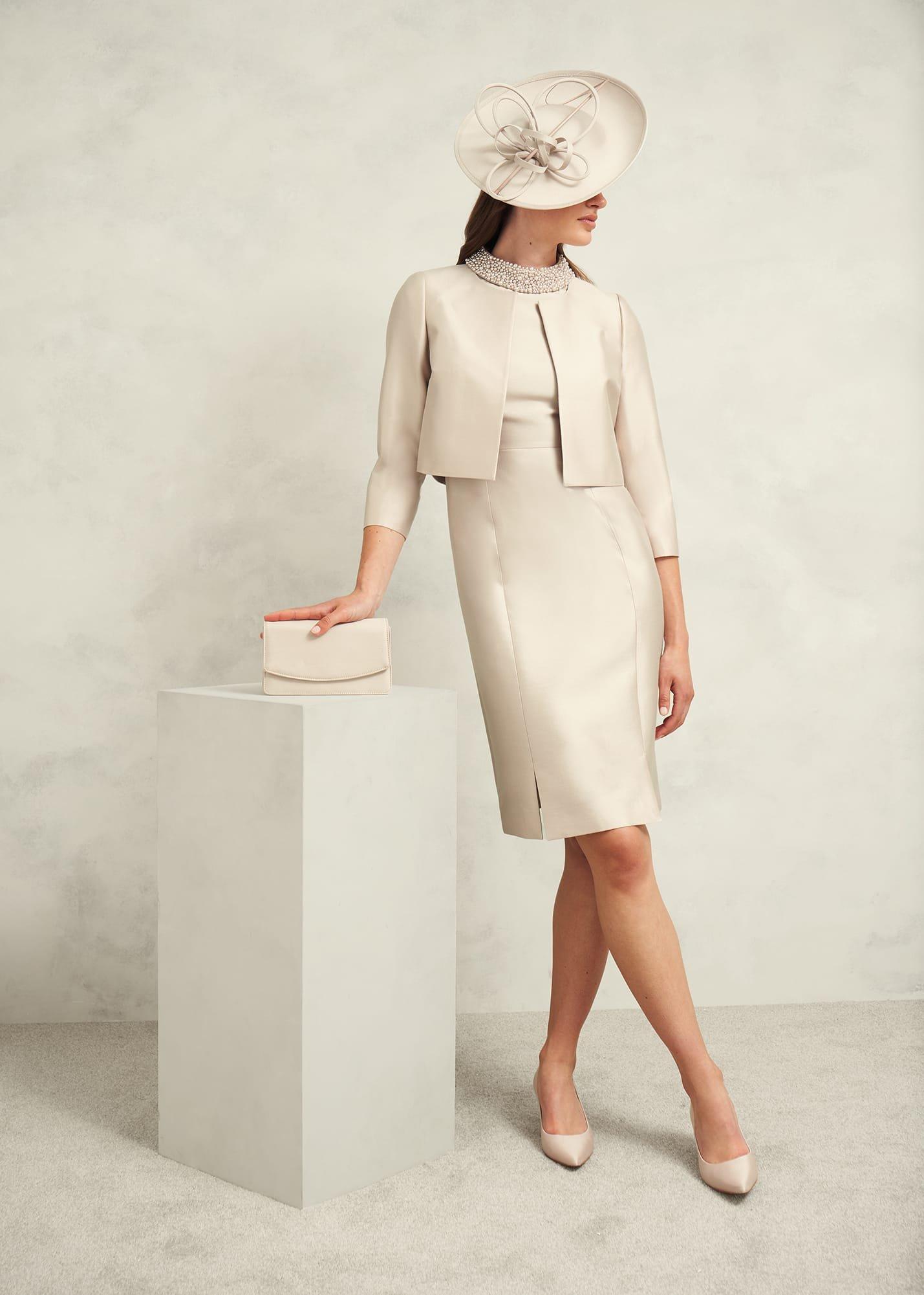 Katherine Wool Silk Jacket, Oyster, hi-res