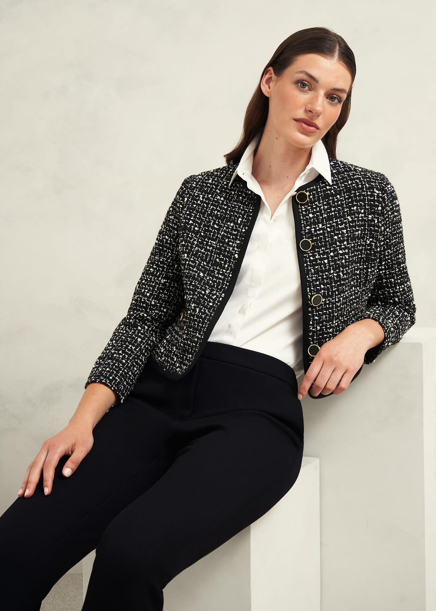 Emilia Tweed Jacket, Black Ivory, hi-res