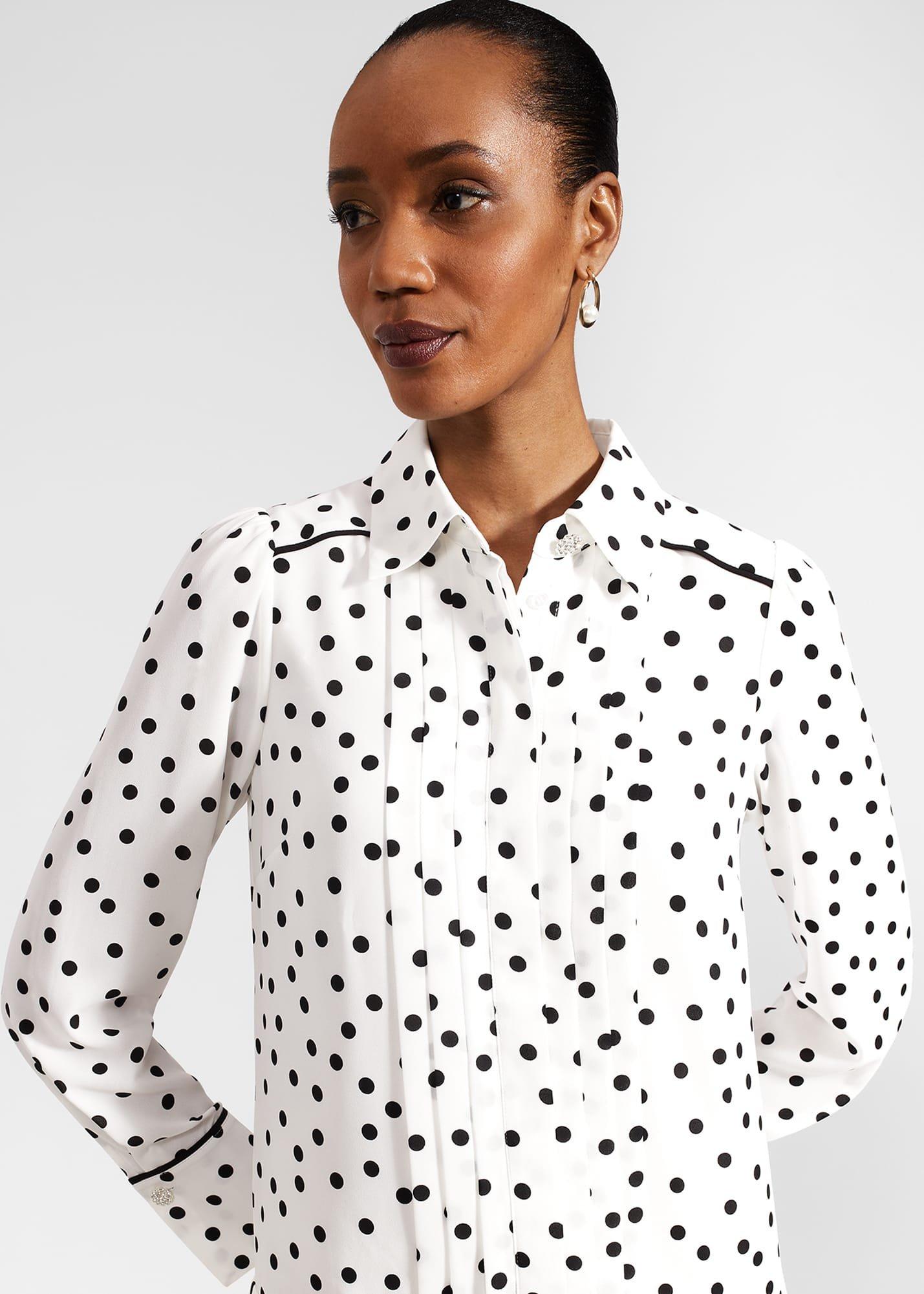 Francesca Spot Pleated Dress, Ivory Black, hi-res