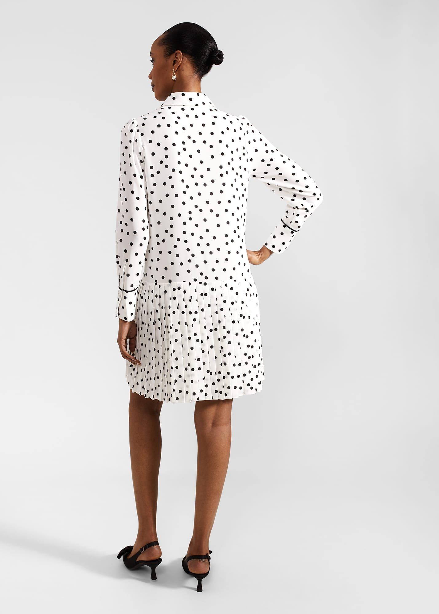 Francesca Spot Pleated Dress, Ivory Black, hi-res