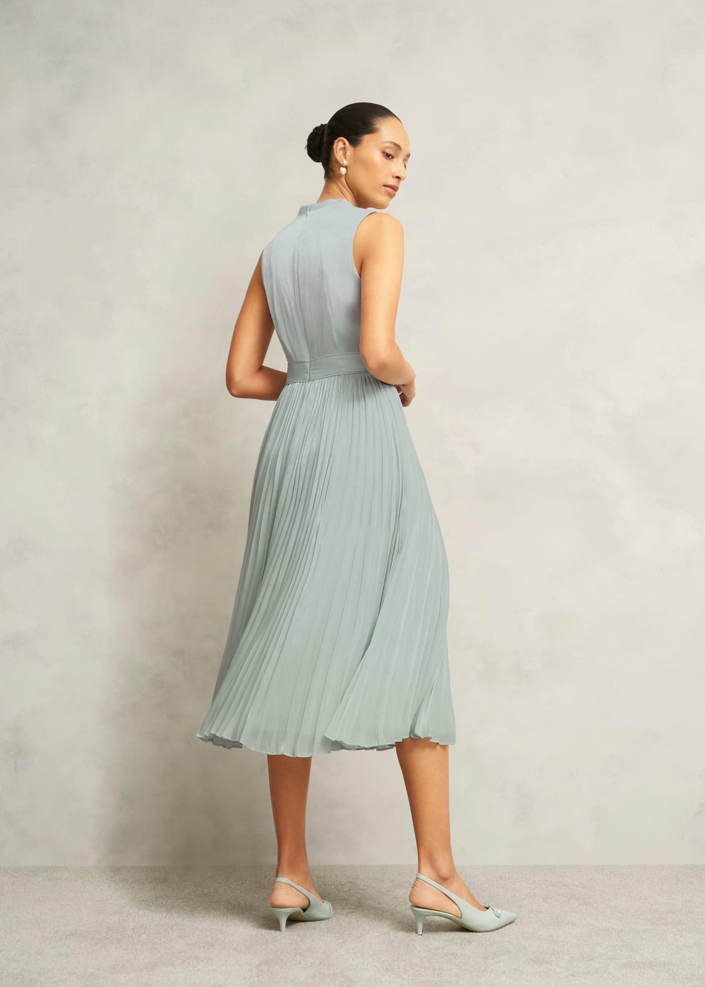 Alexandra Pleated Dress, Sage Green, hi-res