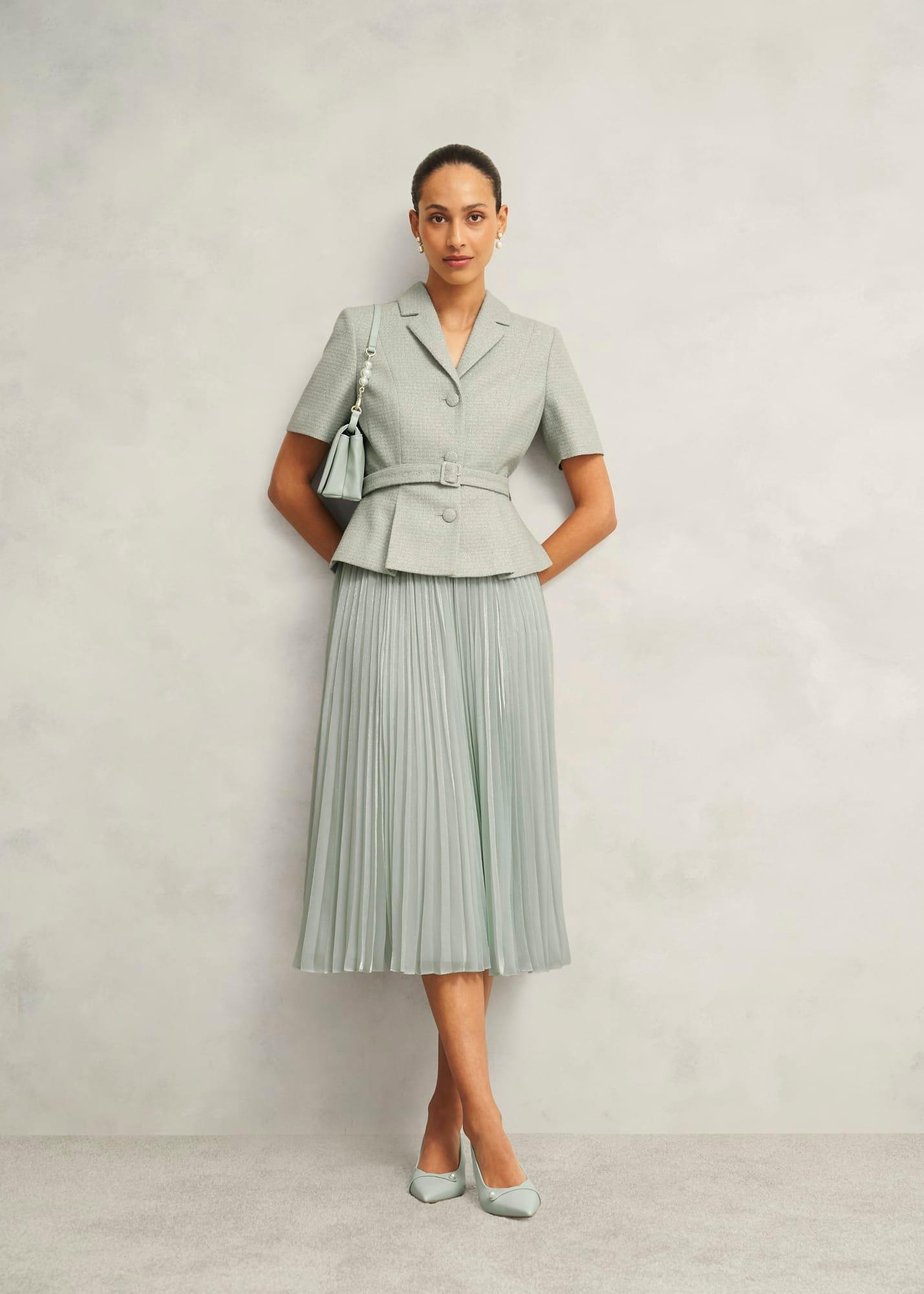 Alexandra Pleated Dress, Sage Green, hi-res