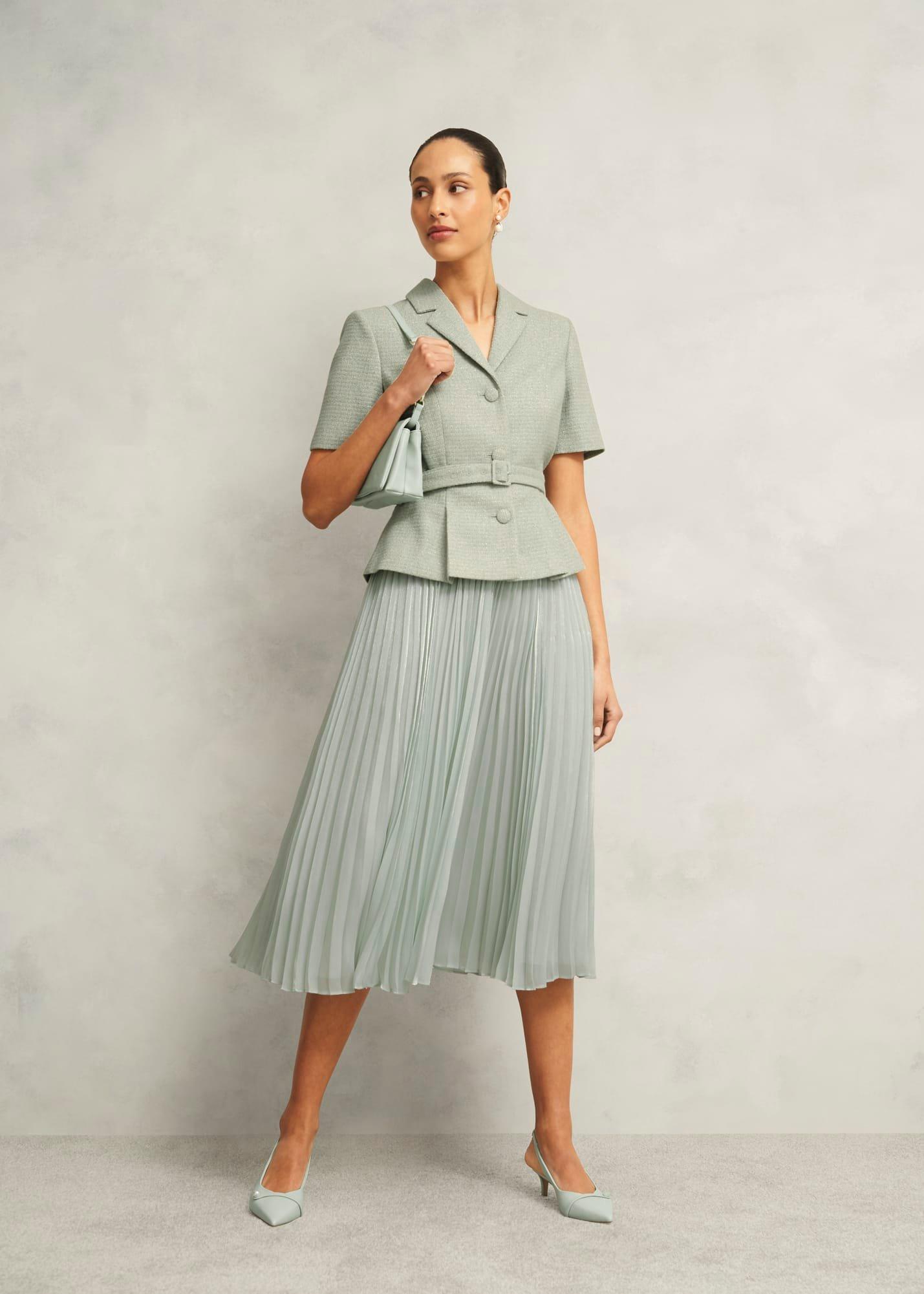 Alexandra Pleated Dress, Sage Green, hi-res