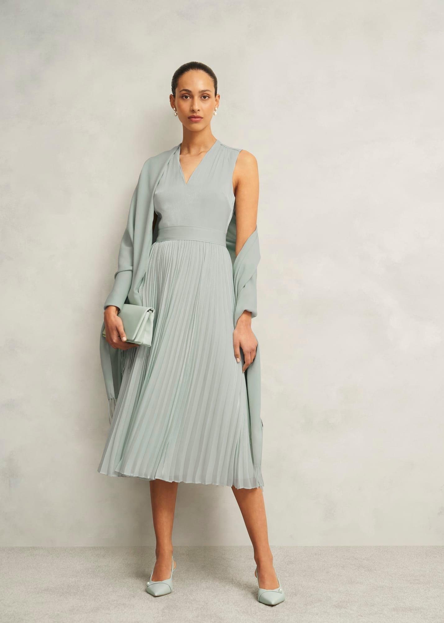 Alexandra Pleated Dress, Sage Green, hi-res