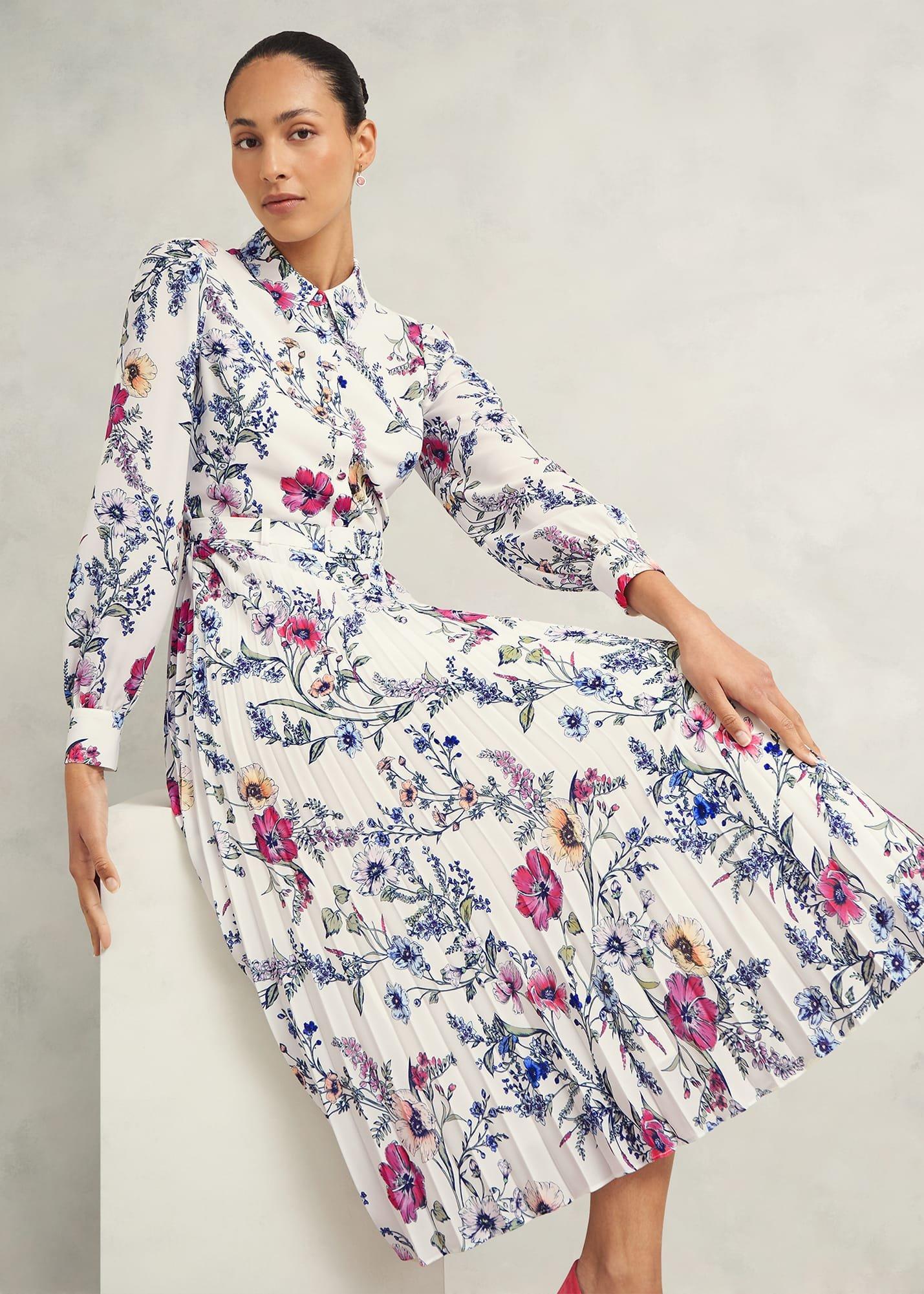 Ashleen Pleated Shirt Dress, Ivory Multi, hi-res