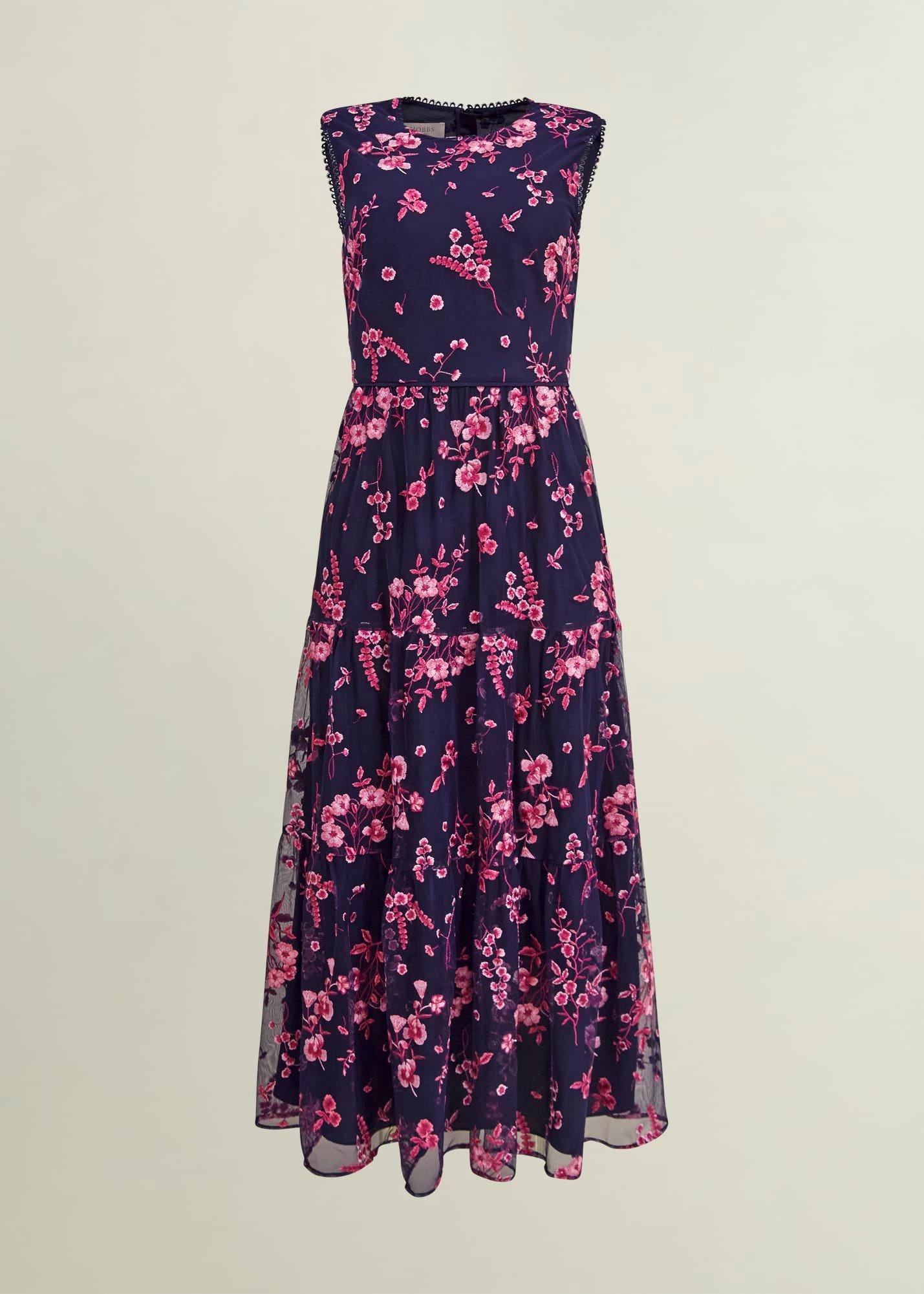 Bethany Embroidered Dress, Navy Pink, hi-res