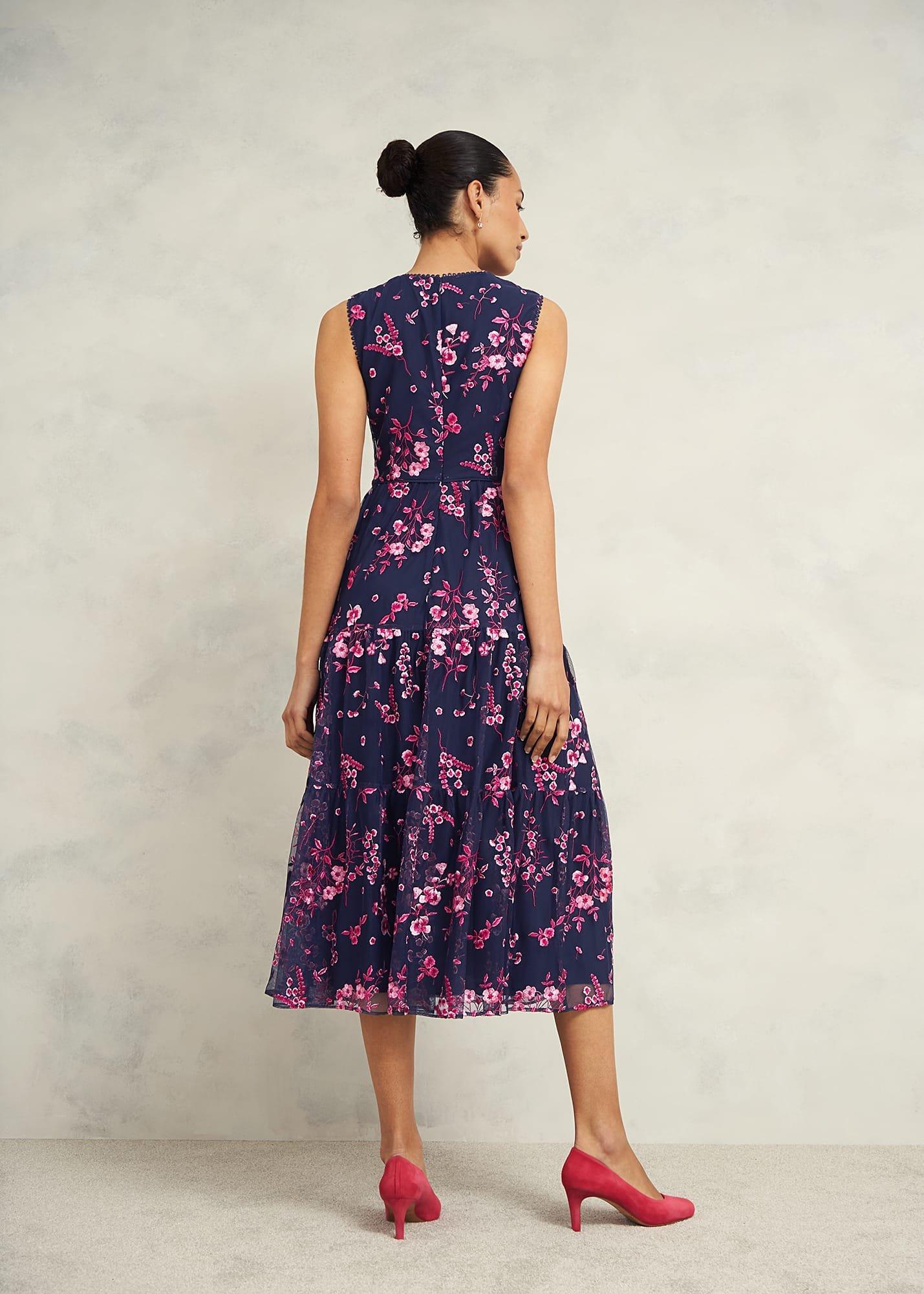 Bethany Embroidered Dress, Navy Pink, hi-res
