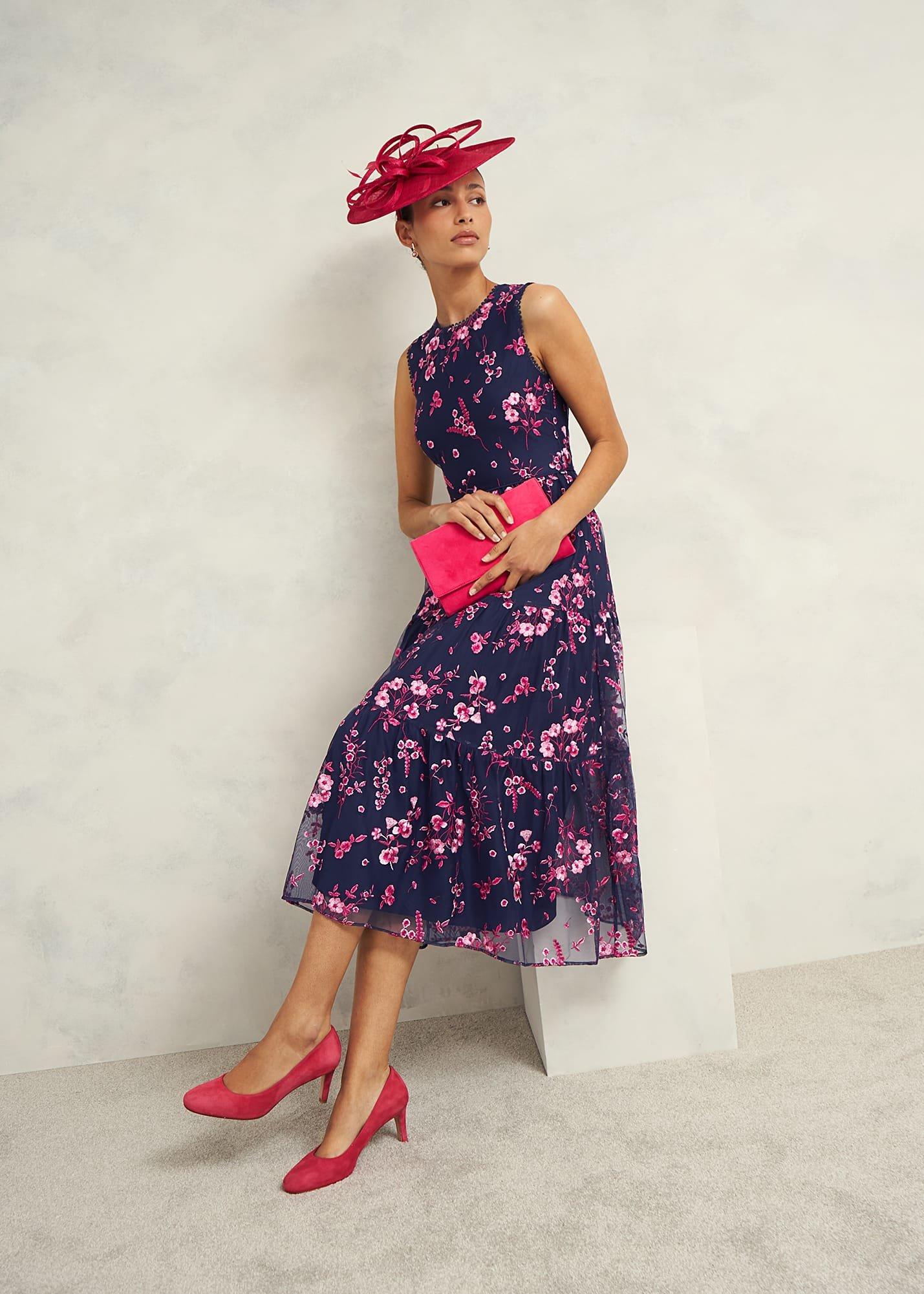 Bethany Embroidered Dress, Navy Pink, hi-res