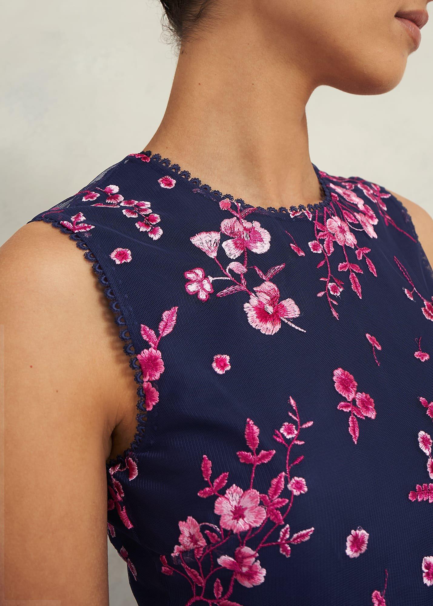 Petite Bethany Embroidered Dress, Navy Pink, hi-res