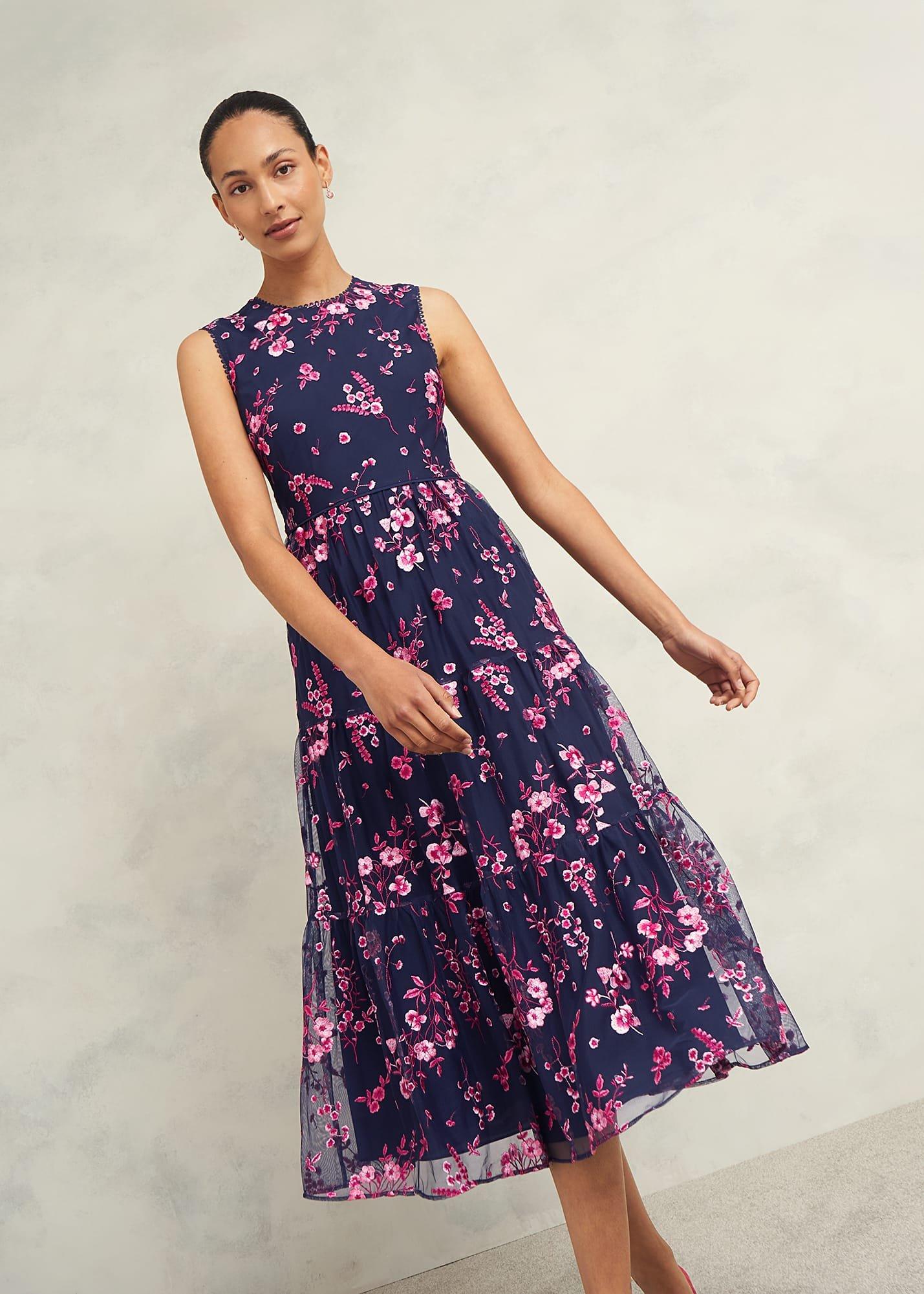 Petite Bethany Embroidered Dress, Navy Pink, hi-res