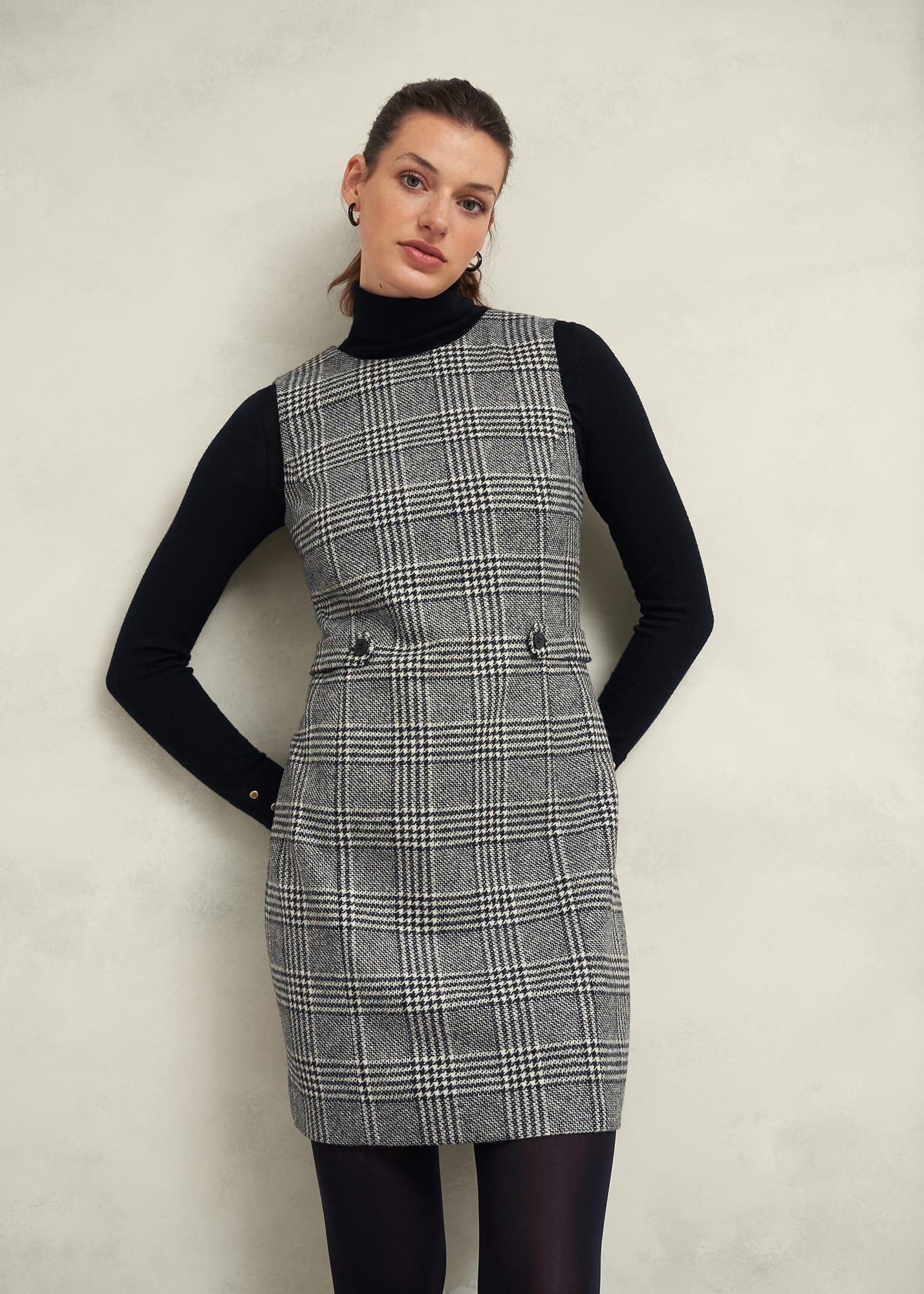 Brea Wool Dress, Black White, hi-res