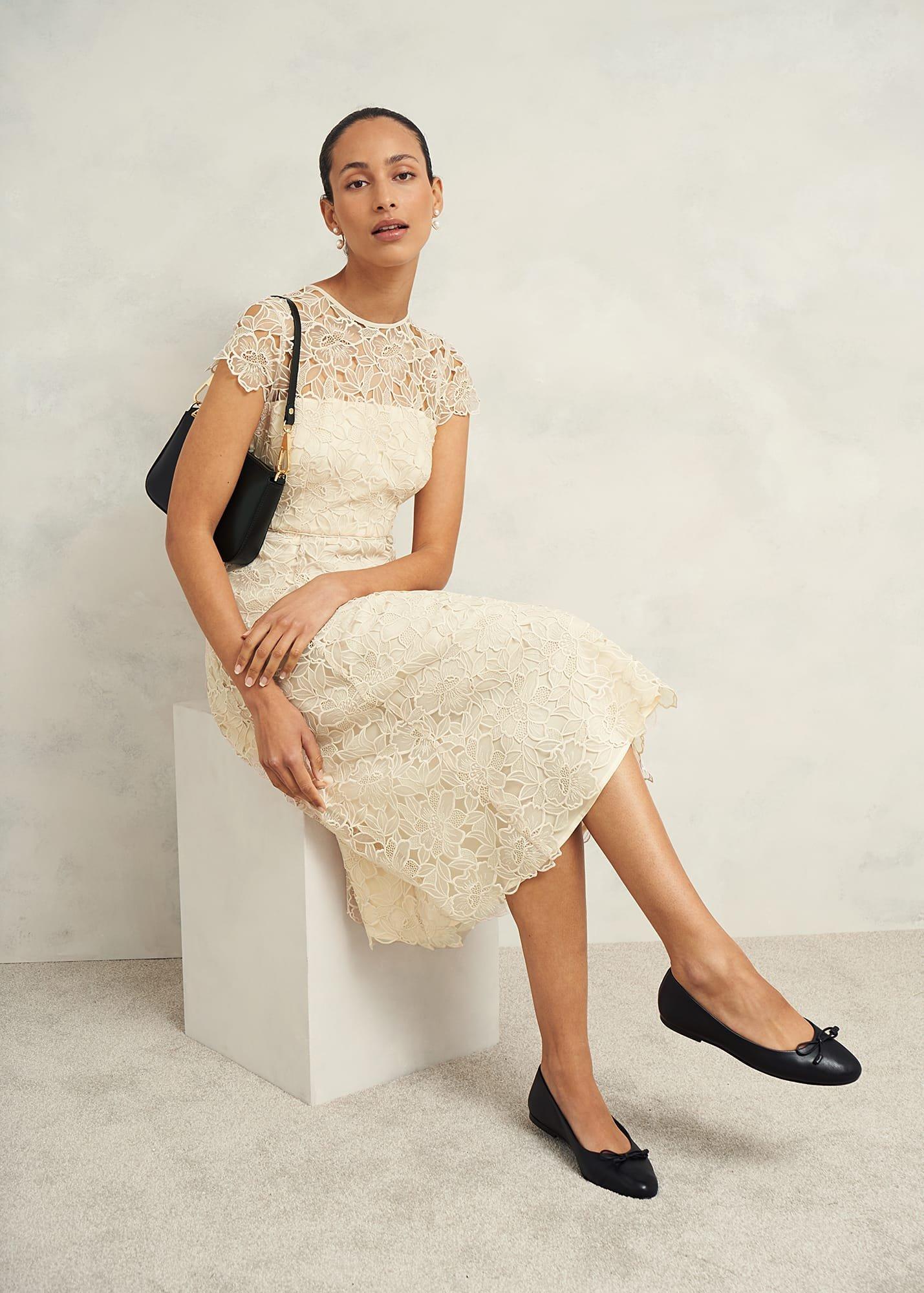Johanna Lace Dress, Oyster, hi-res