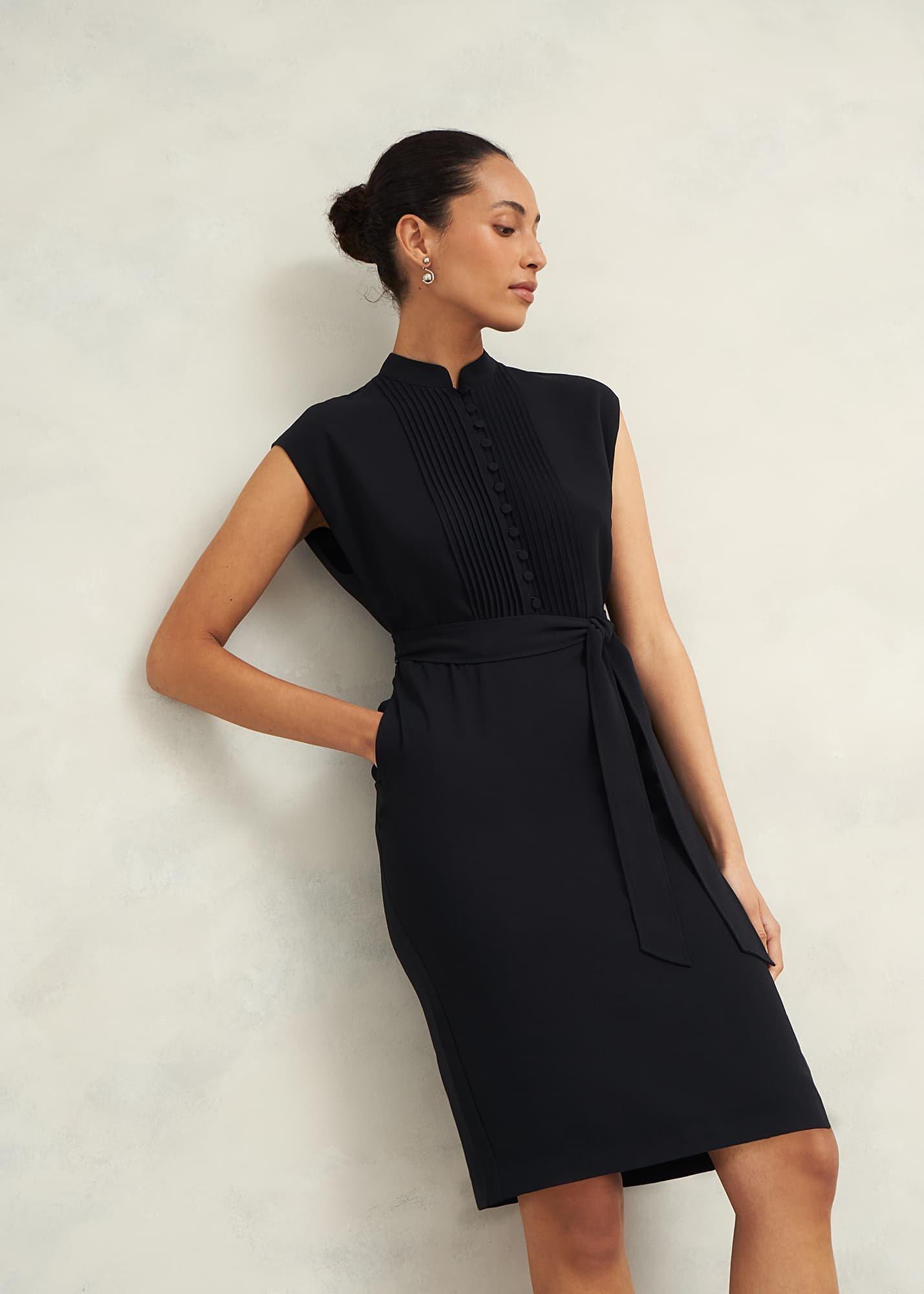 Pia Pintuck Dress, Black, hi-res
