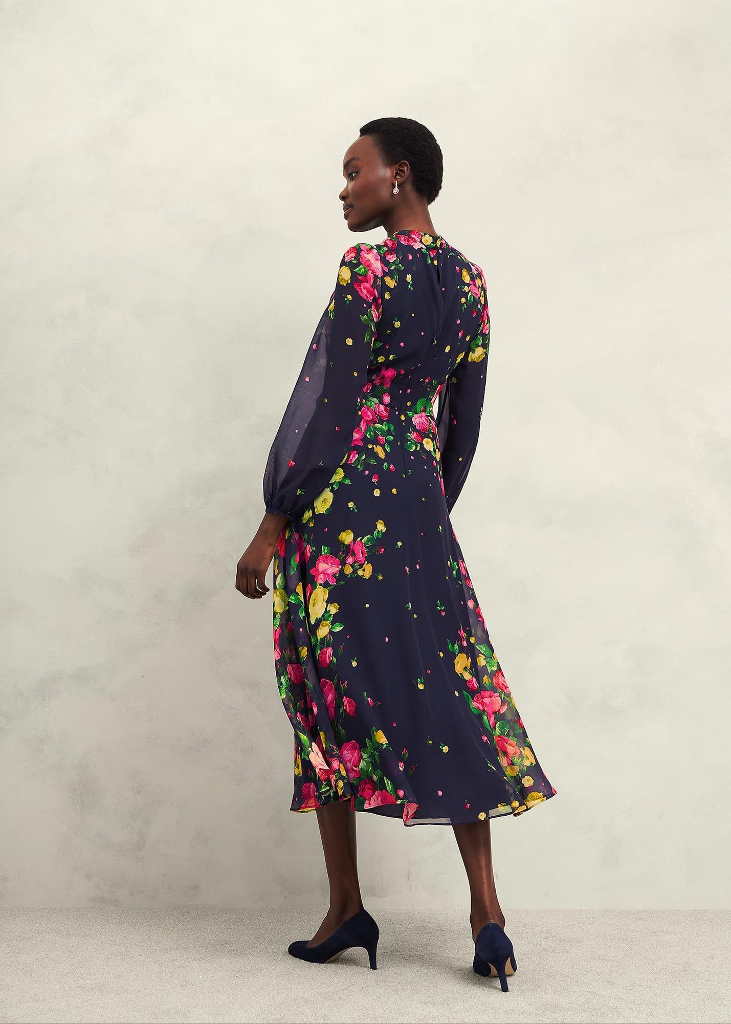 Eva Floral Silk Dress, Navy Multi, hi-res