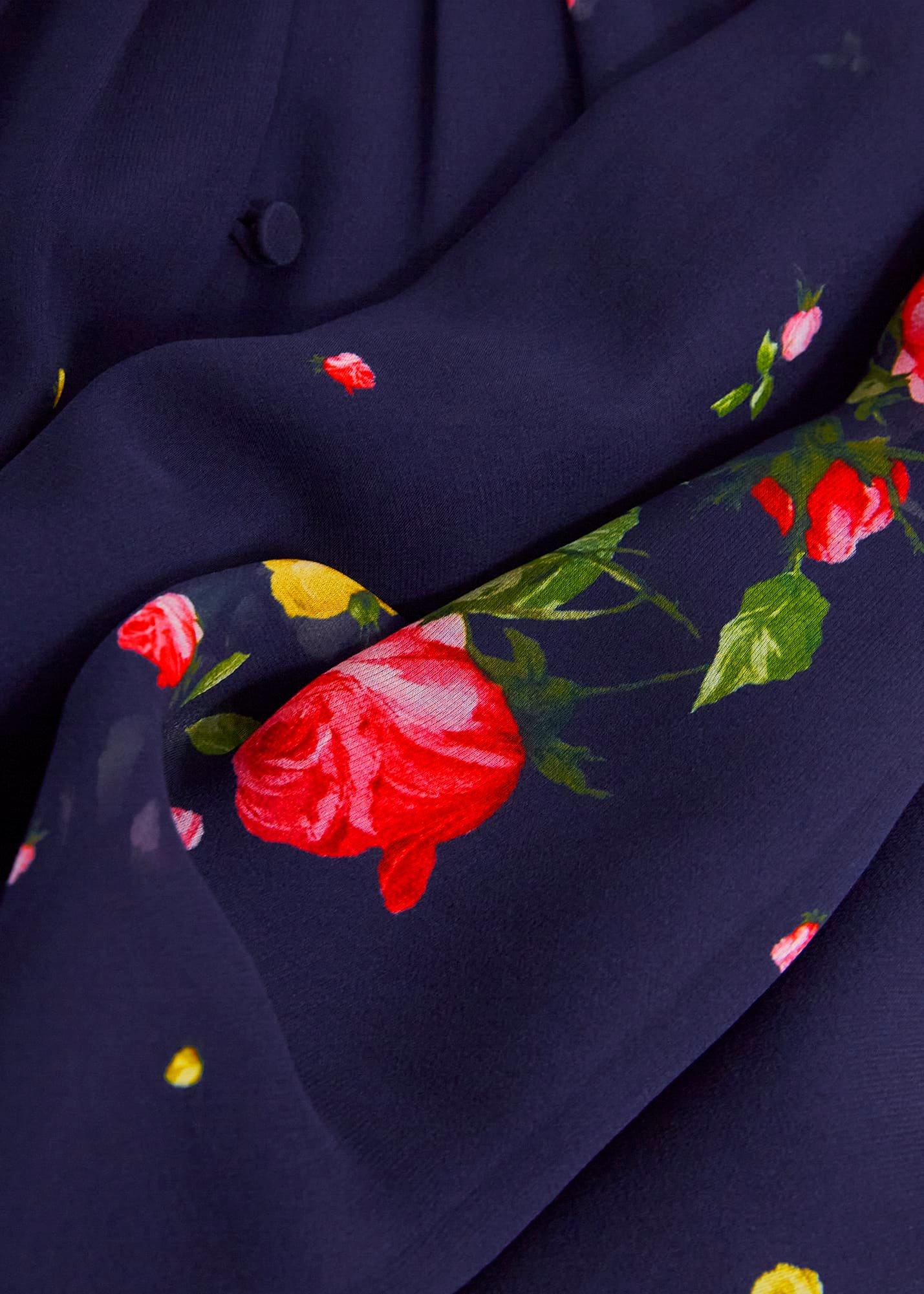 Eva Floral Silk Dress, Navy Multi, hi-res