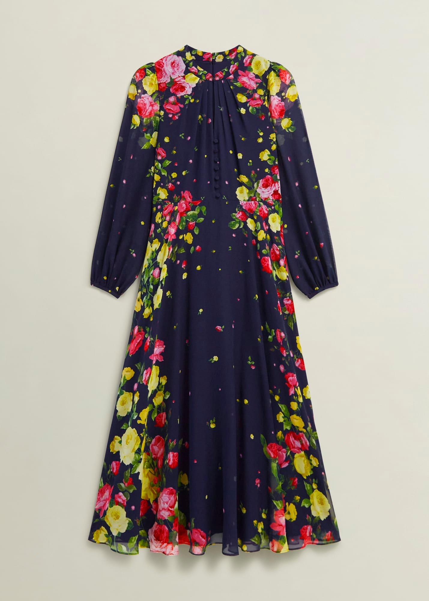 Petite Eva Floral Silk Dress, Navy Multi, hi-res