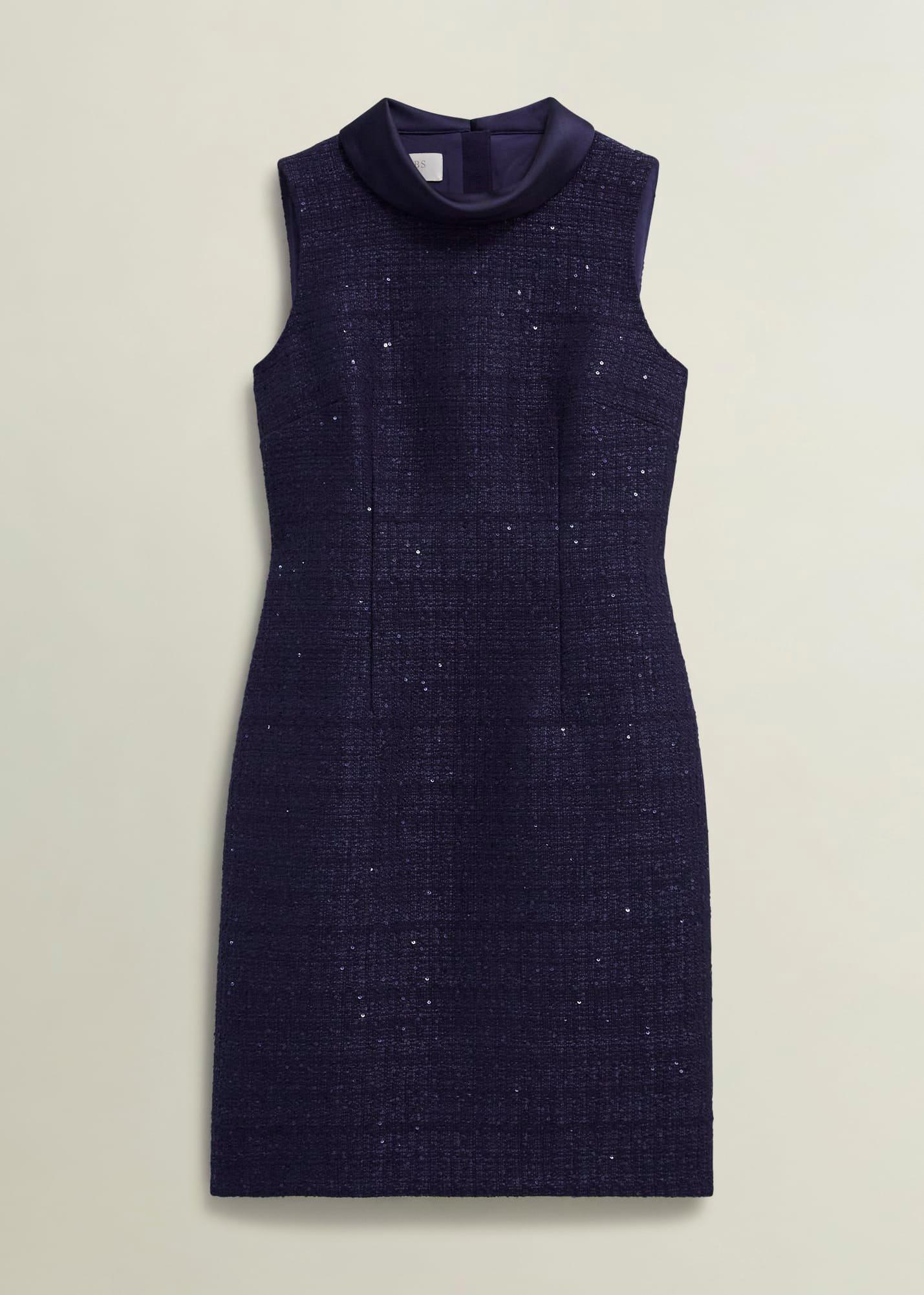 Prisha Sequin Tweed Dress, Midnight Navy, hi-res