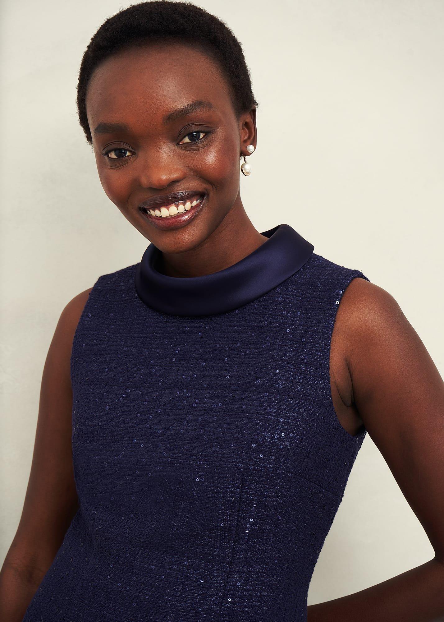 Prisha Sequin Tweed Dress, Midnight Navy, hi-res