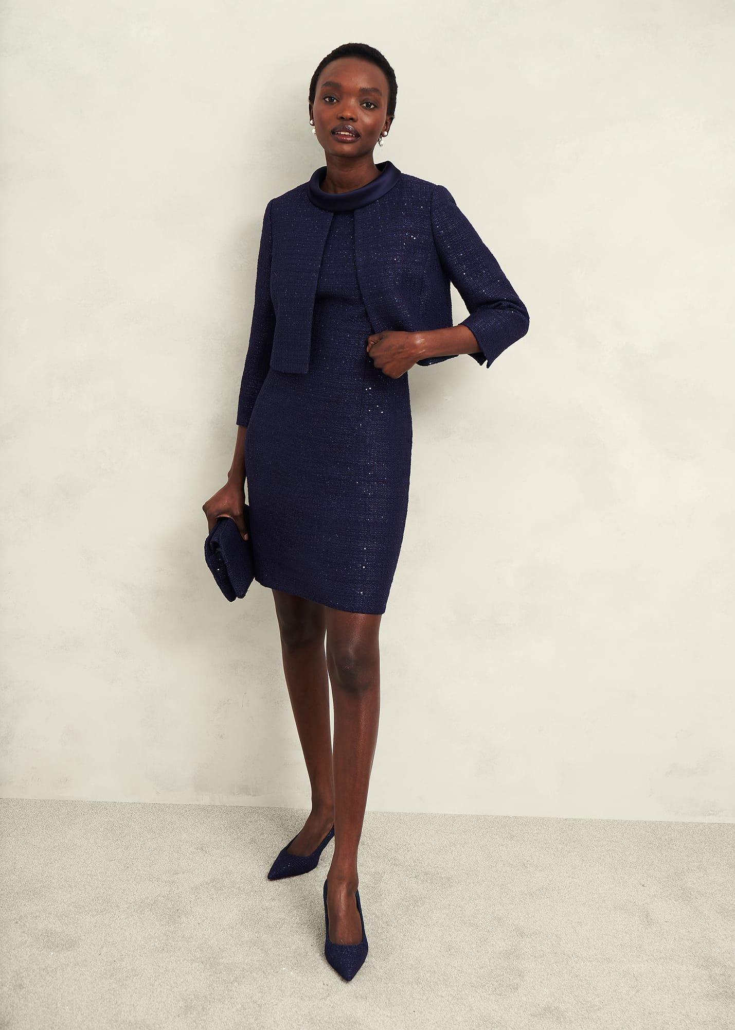 Prisha Sequin Tweed Dress, Midnight Navy, hi-res