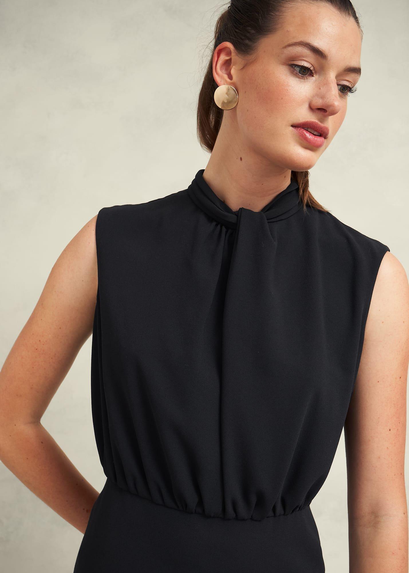 Camille Twist Neck Dress, Black, hi-res