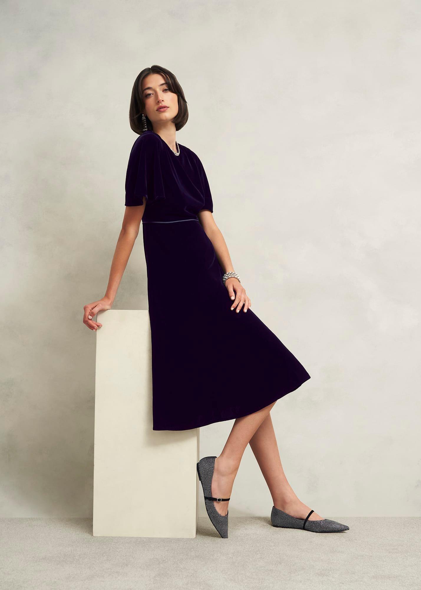 Petite Catalina Velvet Dress, Midnight Navy, hi-res