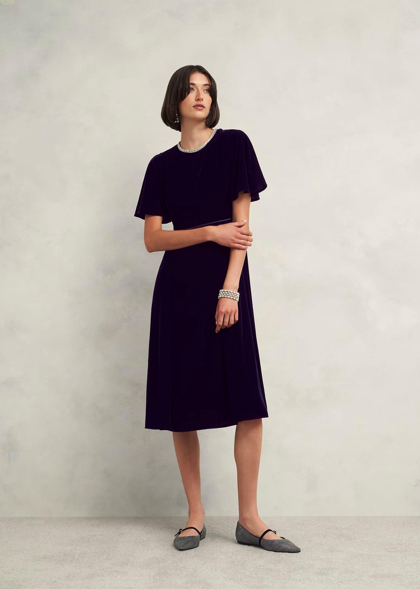 Petite Catalina Velvet Dress, Midnight Navy, hi-res