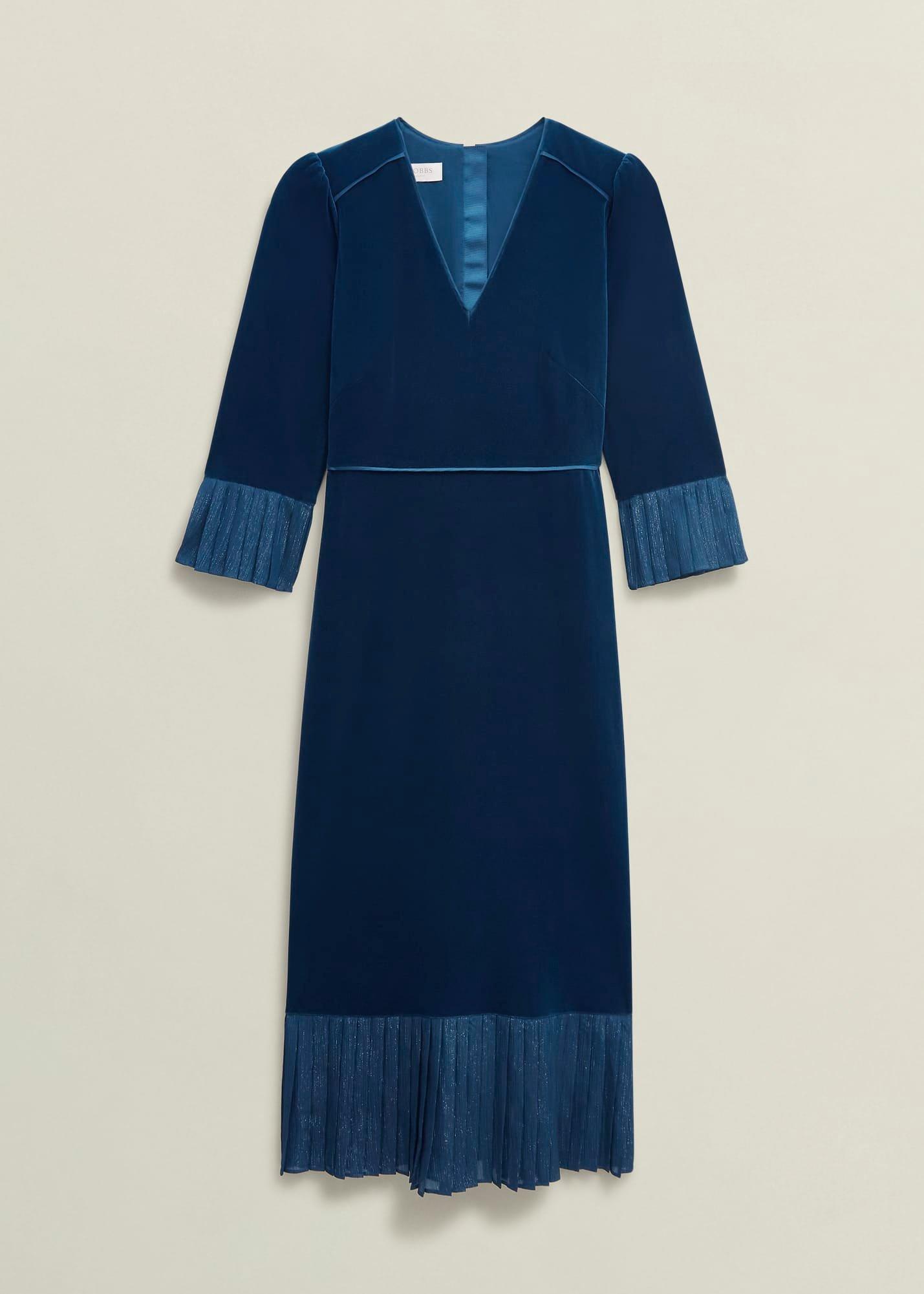 Mary Velvet Dress, Riverside Blue, hi-res
