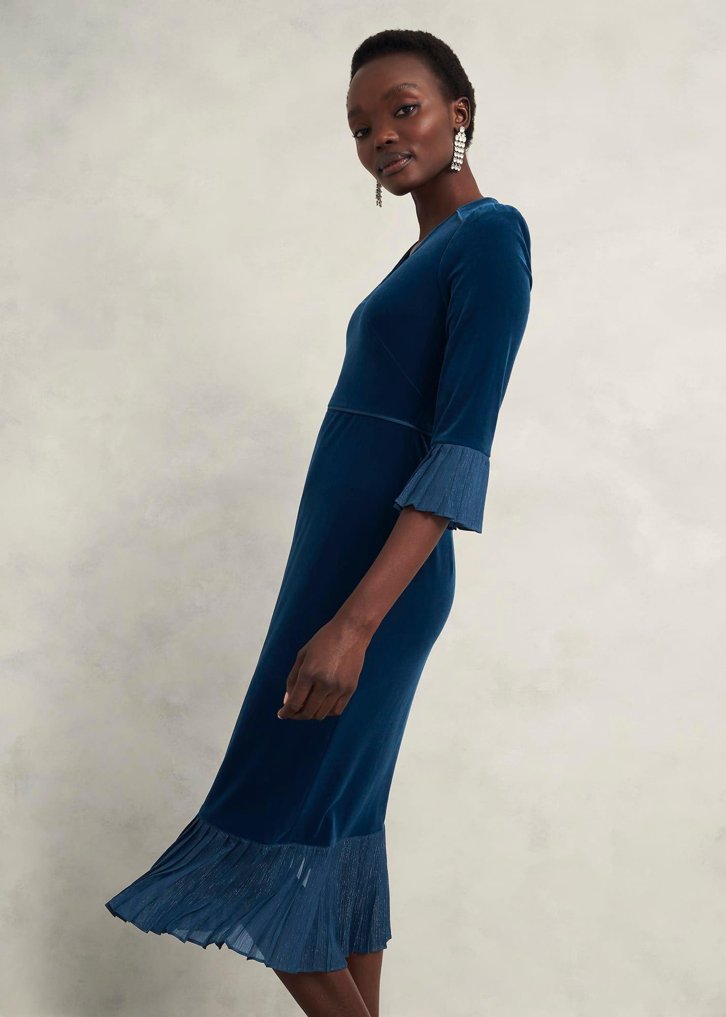 Mary Velvet Dress, Riverside Blue, hi-res