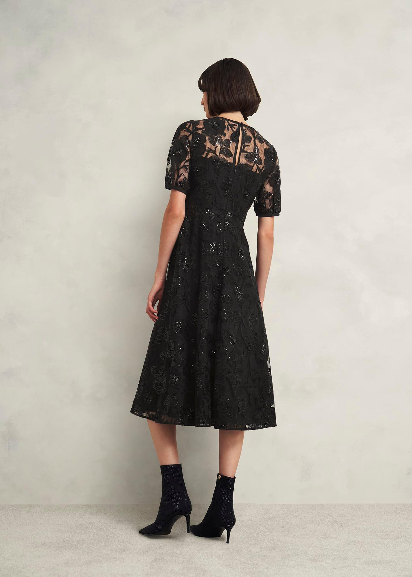 Ami Lace Sequin Midi Dress, Hobbs Black, hi-res