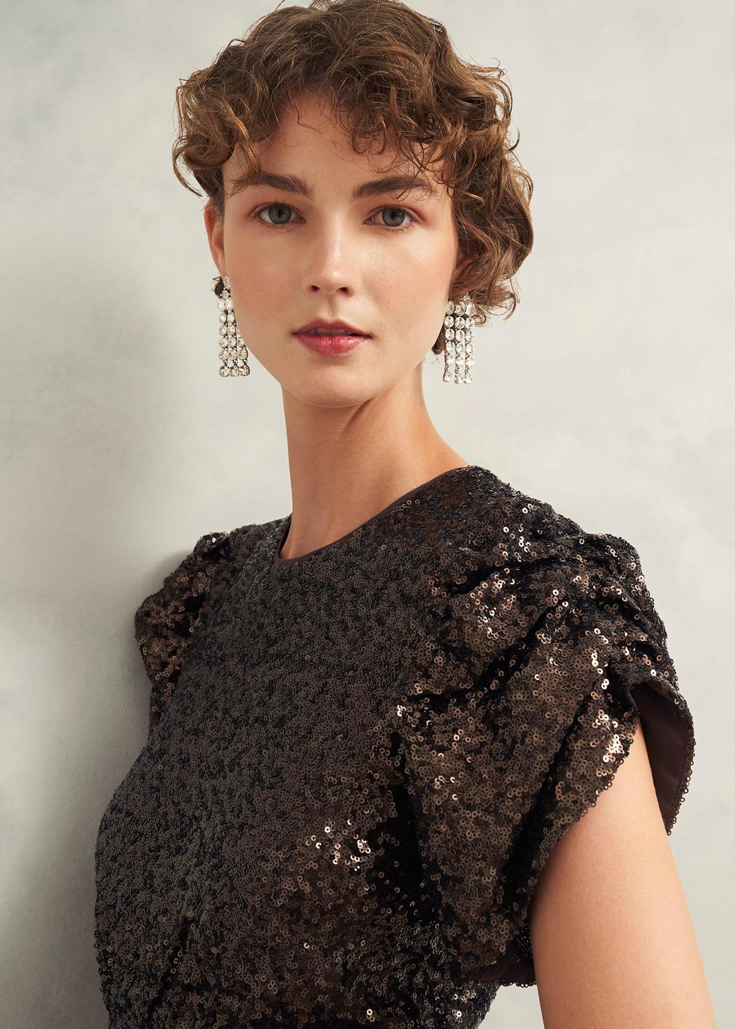 Eltham Sequin Dress, Deep Brown, hi-res