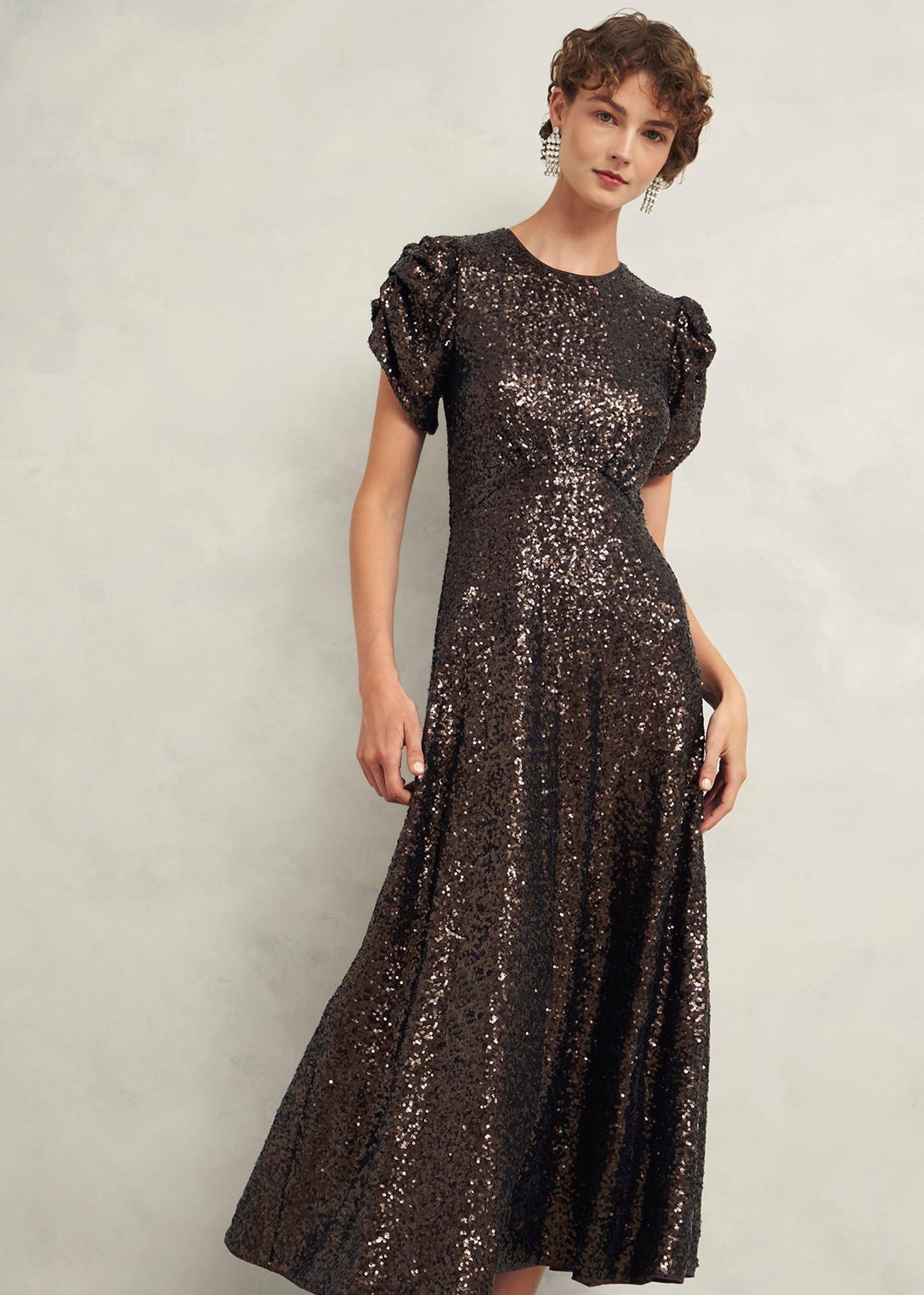 Eltham Sequin Dress, Deep Brown, hi-res