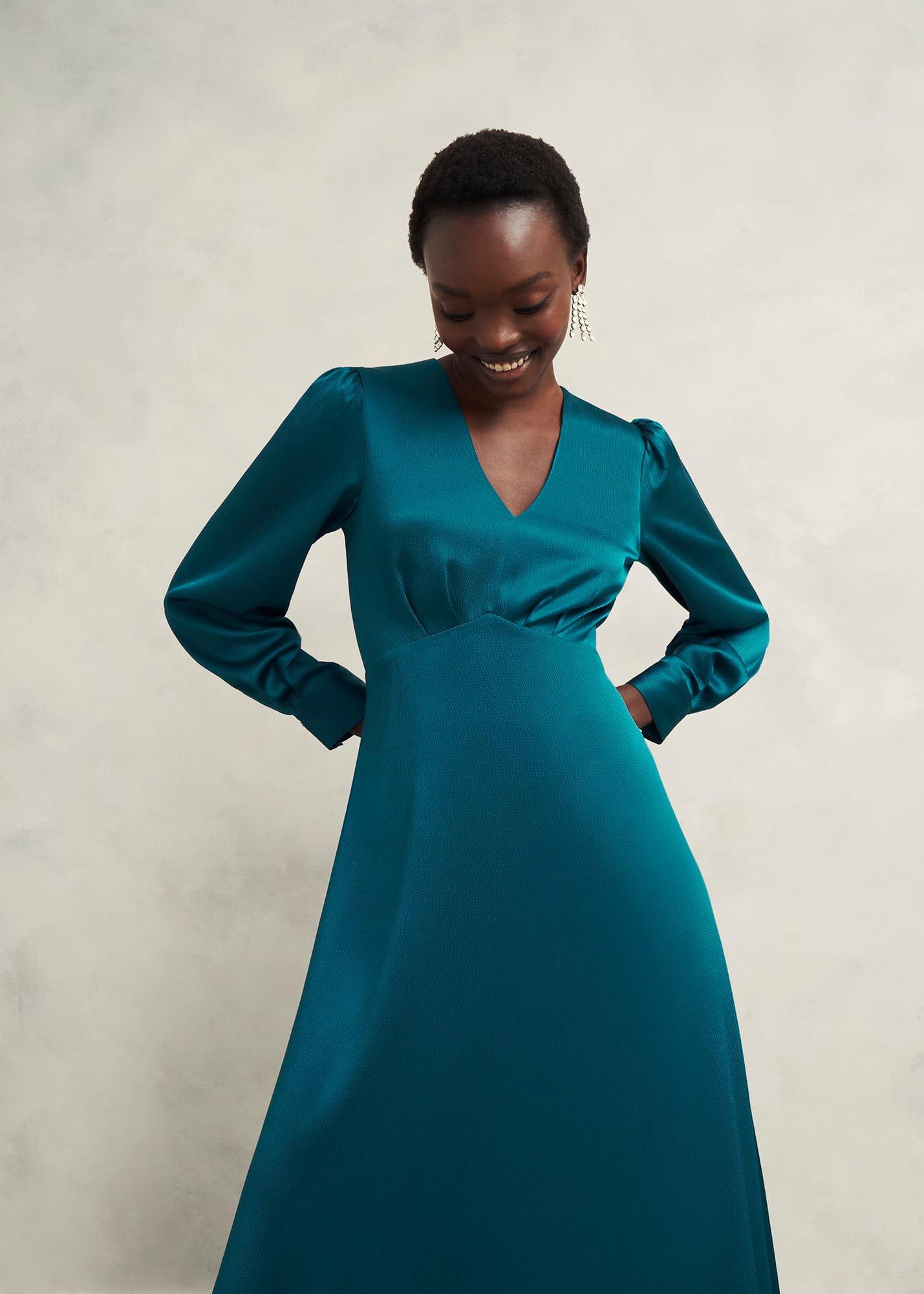 Anais Satin Midi Dress, Kyanite Blue, hi-res