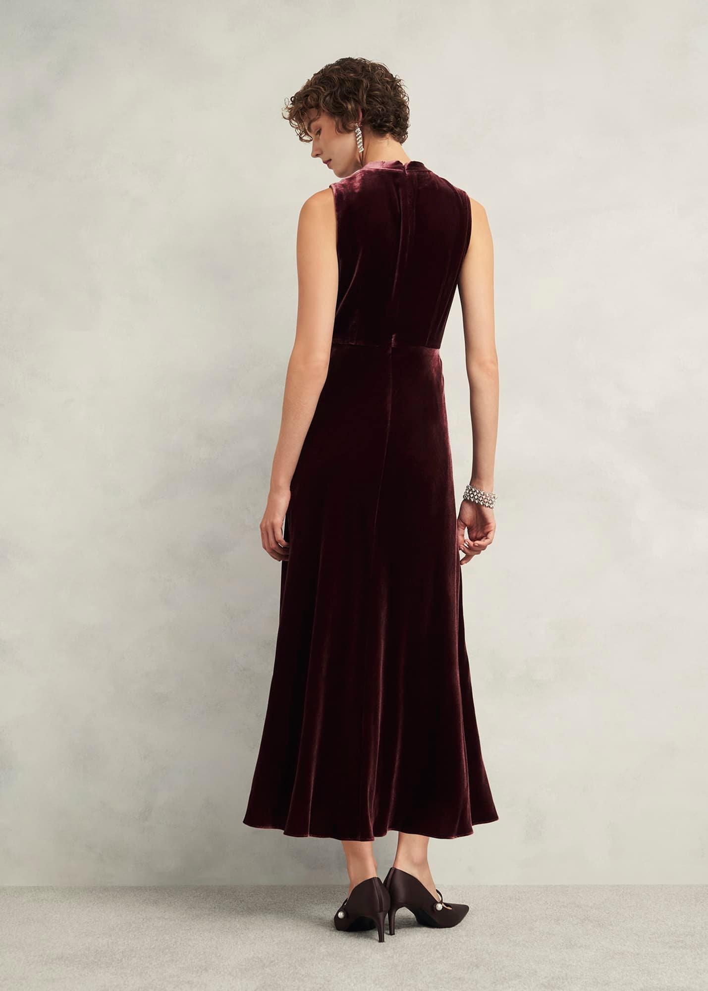 Isleworth Velvet Dress With Silk, Cocoa Brown, hi-res