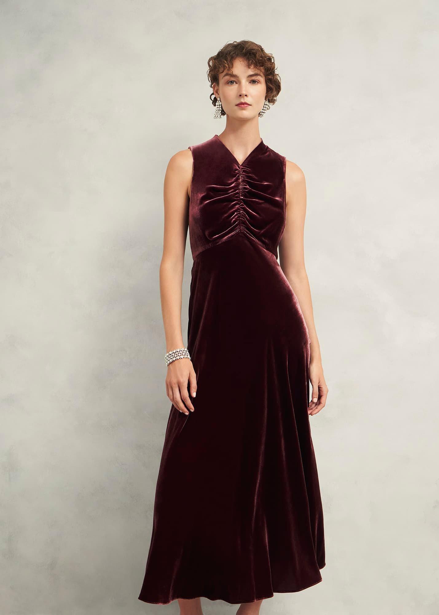 Isleworth Velvet Dress With Silk, Cocoa Brown, hi-res